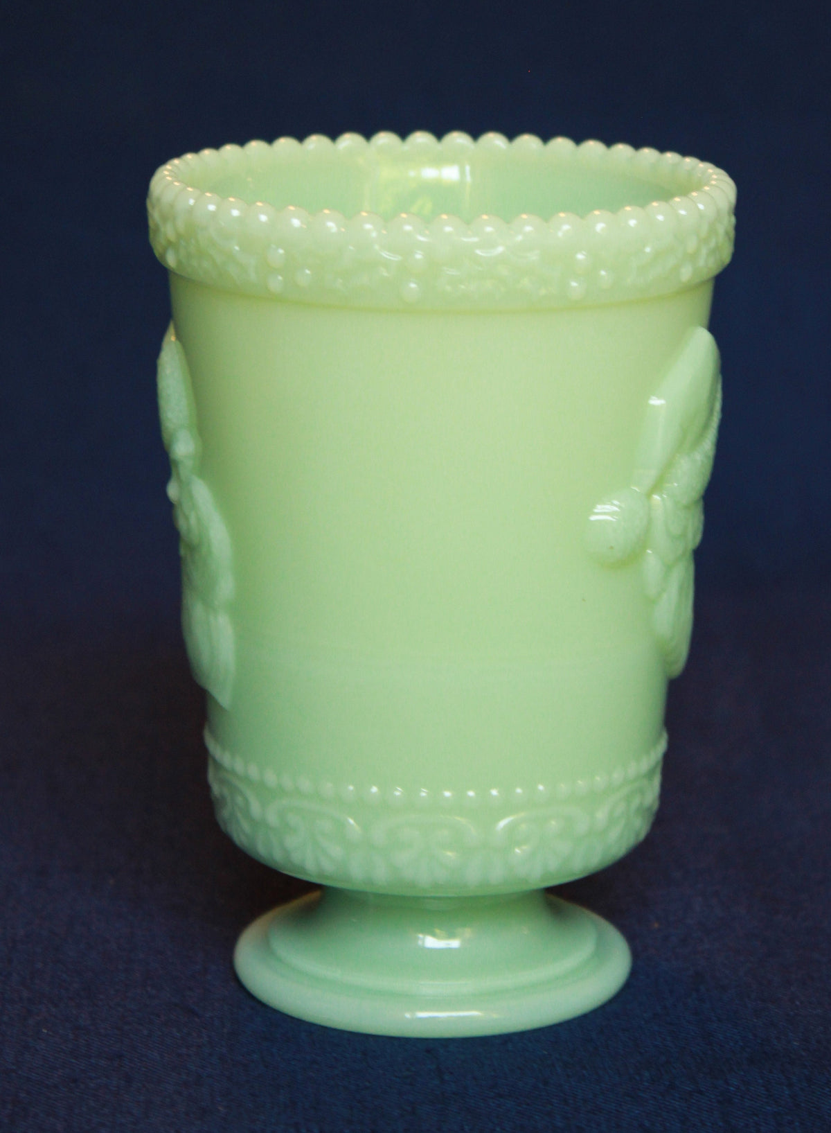 Jadeite Santa Glasses by Mosser Glass YOUR CHOICE of a Single or Set of 2 Tumblers, 8 oz Cup 4 1/2" High 3 1/4" Wide
