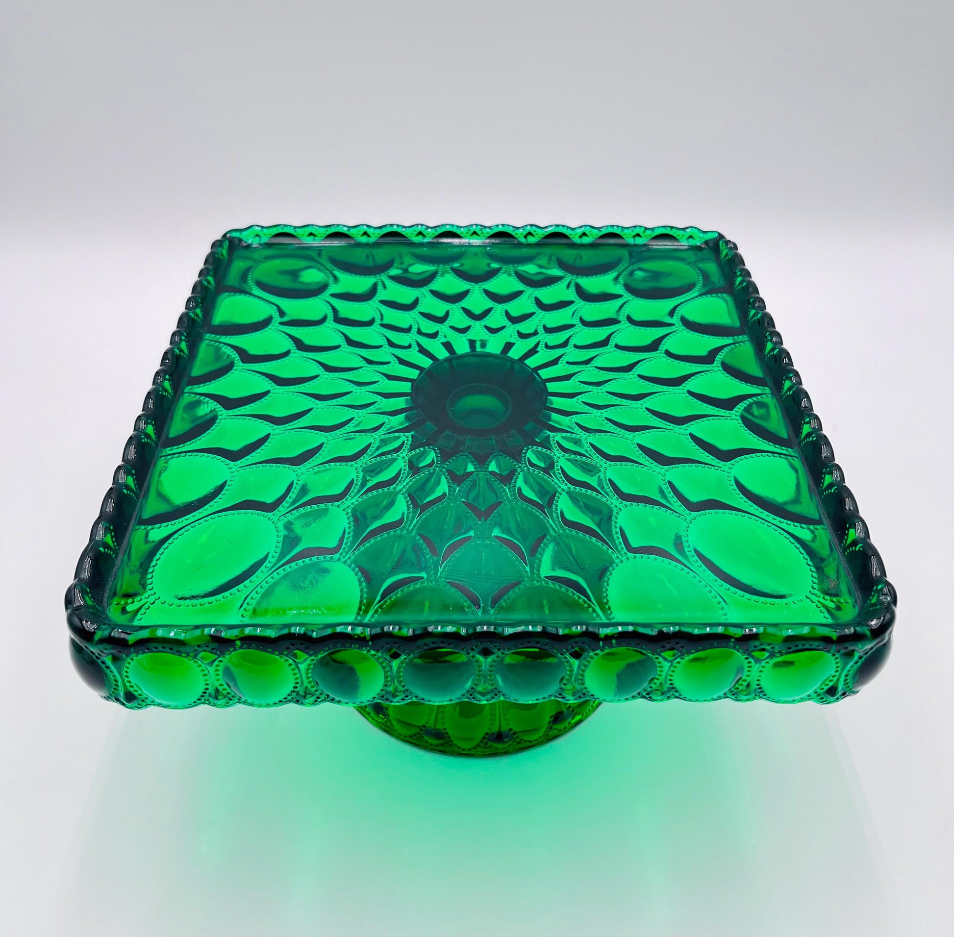 Mosser Hunter Green Cake Stand or Cake Plate 10" Square Elizabeth Quilted Pedestal Cake Plate Wedding, Shower, Cupcakes