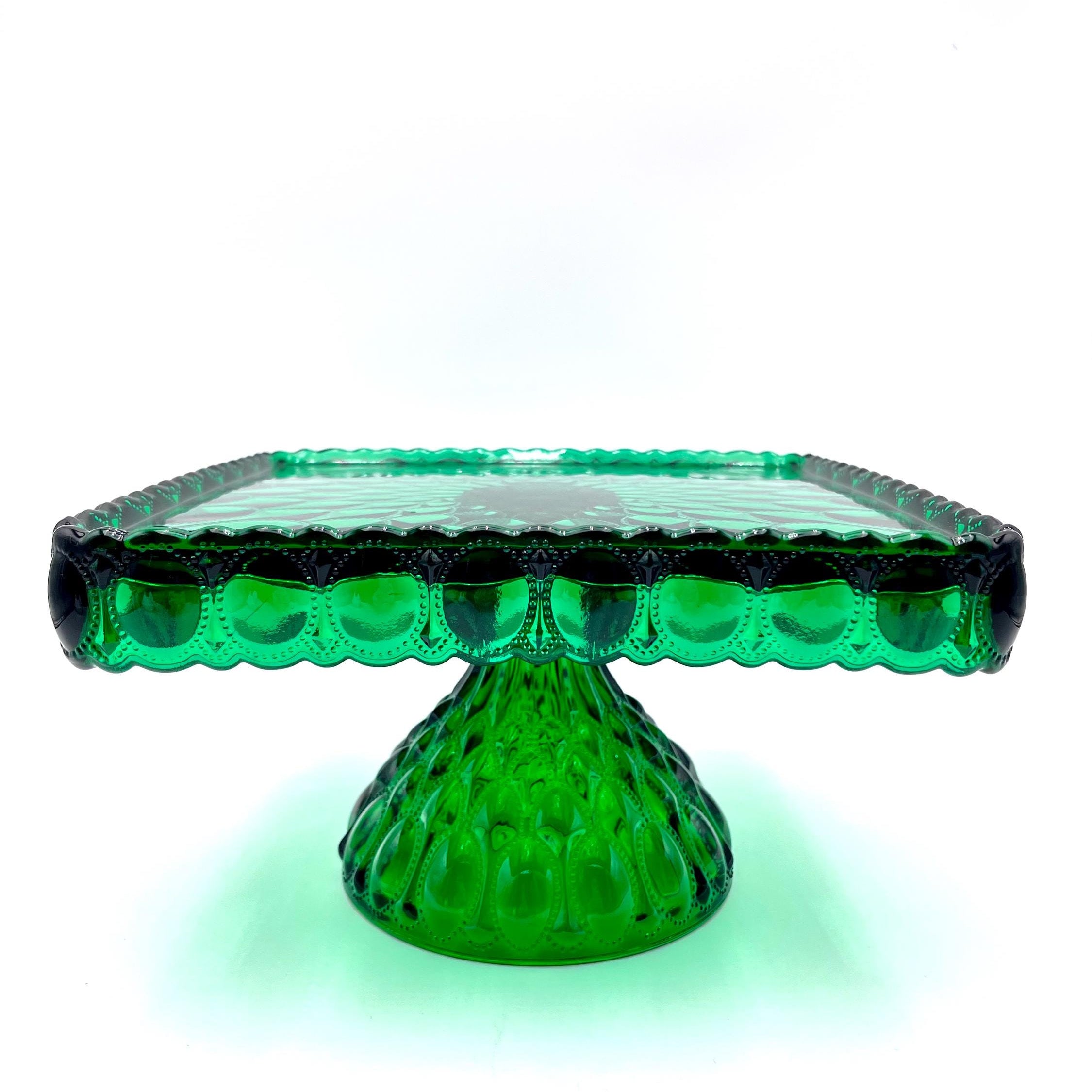 Mosser Hunter Green Cake Stand or Cake Plate 10" Square Elizabeth Quilted Pedestal Cake Plate Wedding, Shower, Cupcakes