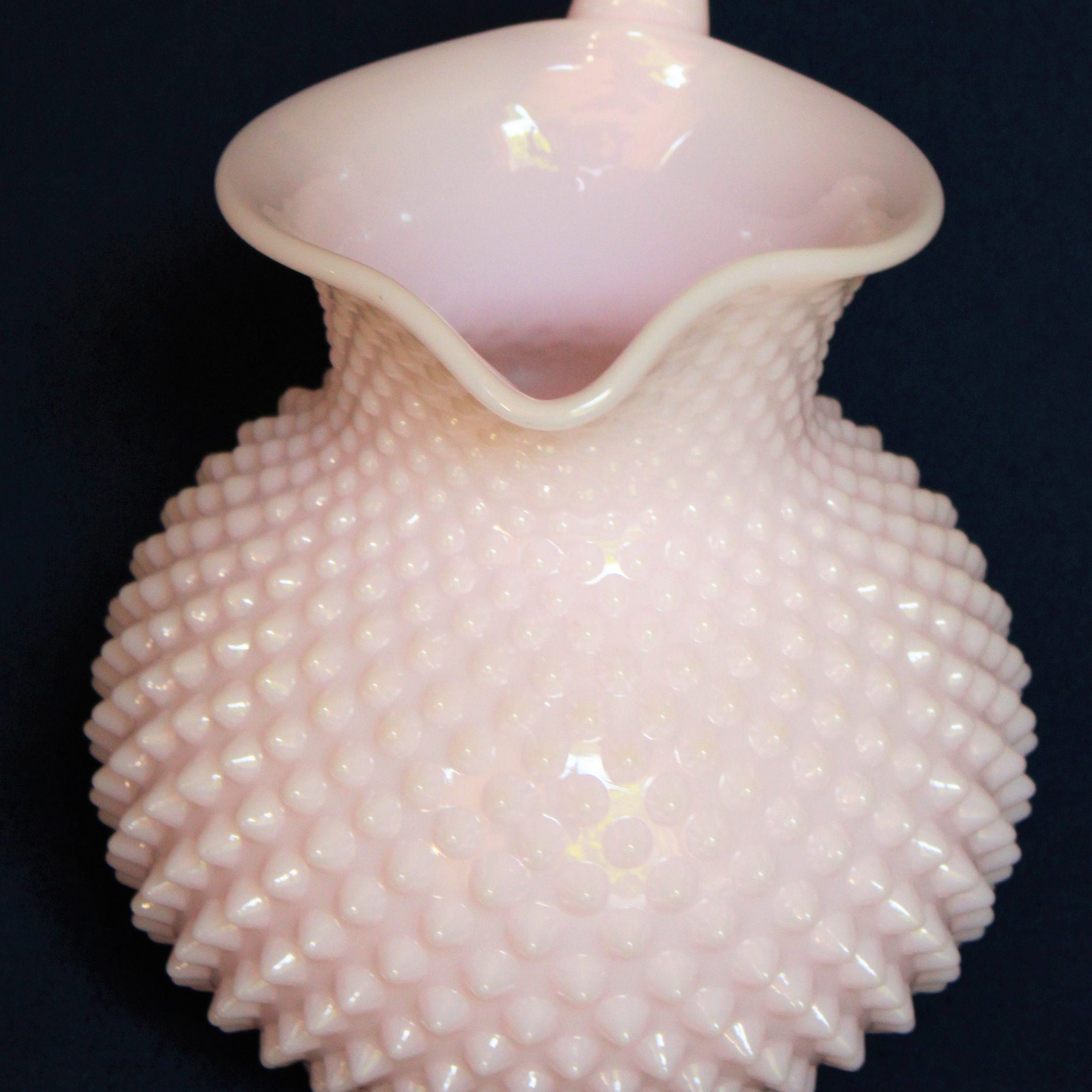 Mosser Pink Hobnail Pitcher, Crown Tuscan 88 oz Hobnail Beverage Server