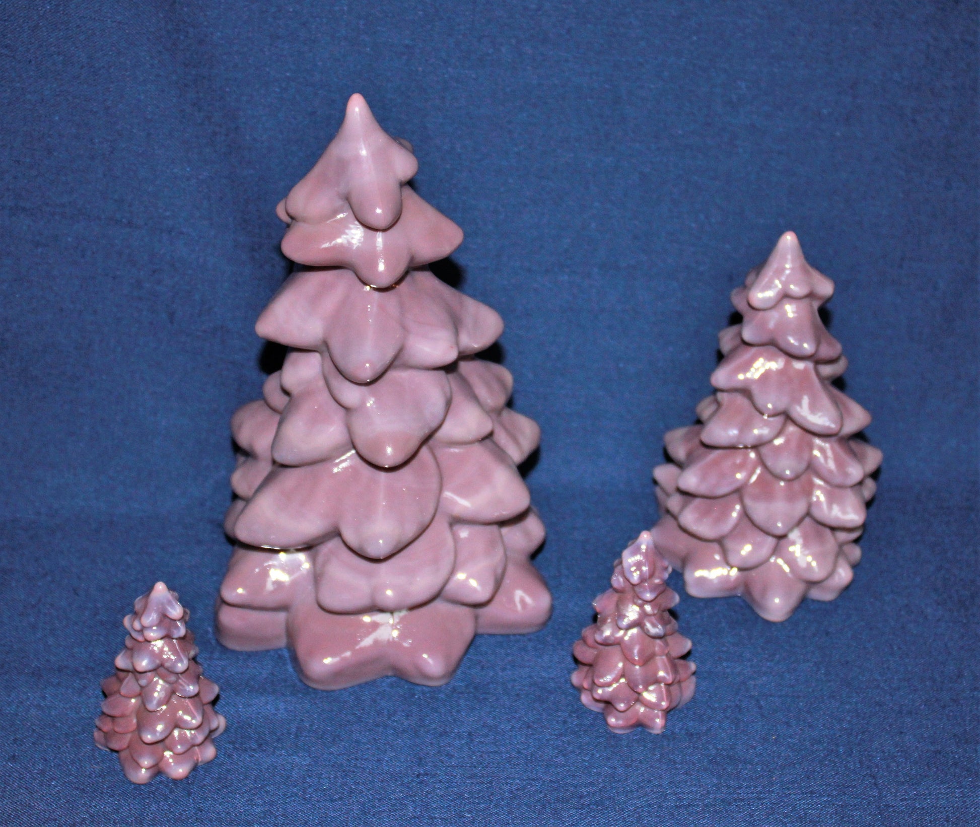 Mosser Glass Trees a Set of 4 Trees, 1 Large, 1 Medium and 2 Small Tree Collection Pressed Glass Pine Tree, Choose Color of Set