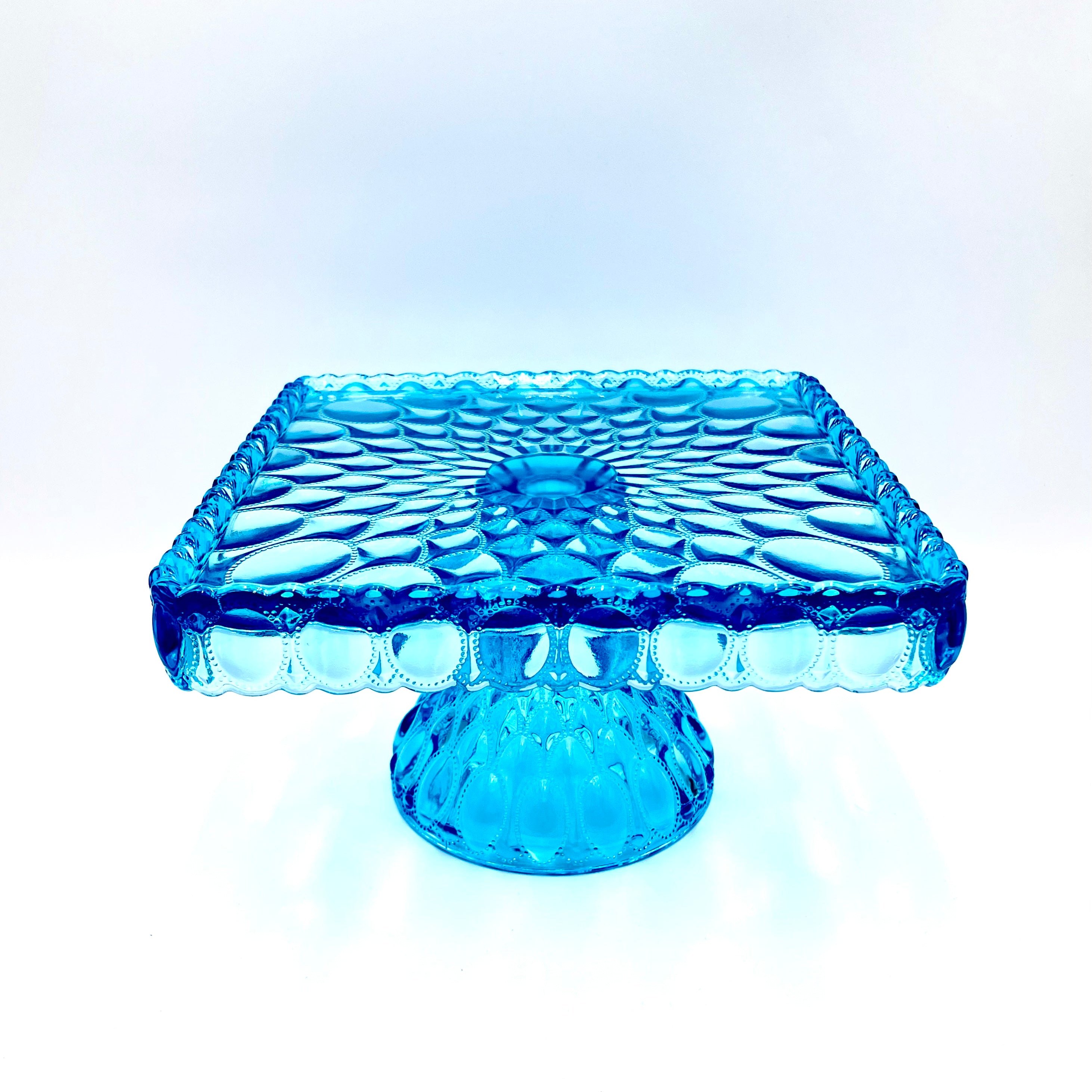 Buffet Blue Cake Stand or Cake Plate 10" Square Elizabeth Quilted Pedestal Cake Plate Wedding, Shower, Cupcakes
