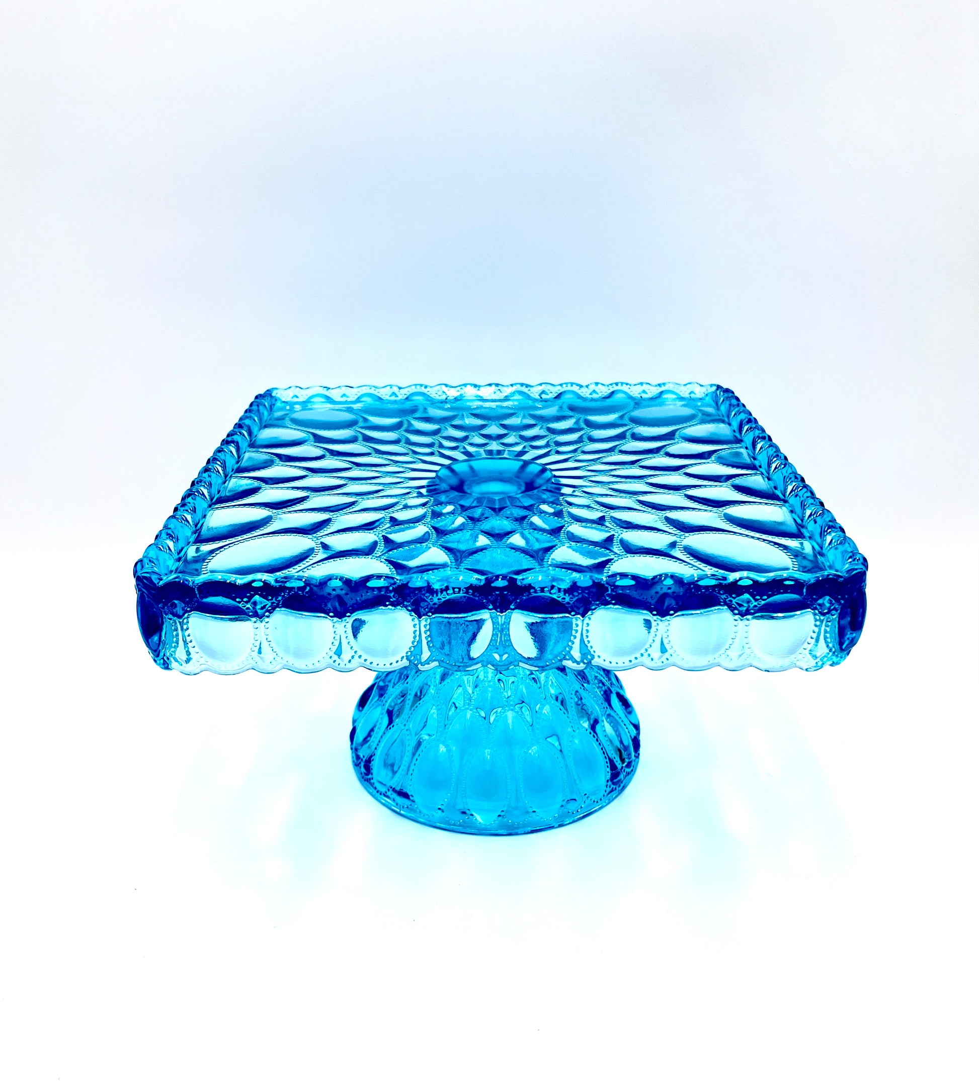 Buffet Blue Cake Stand or Cake Plate 10" Square Elizabeth Quilted Pedestal Cake Plate Wedding, Shower, Cupcakes
