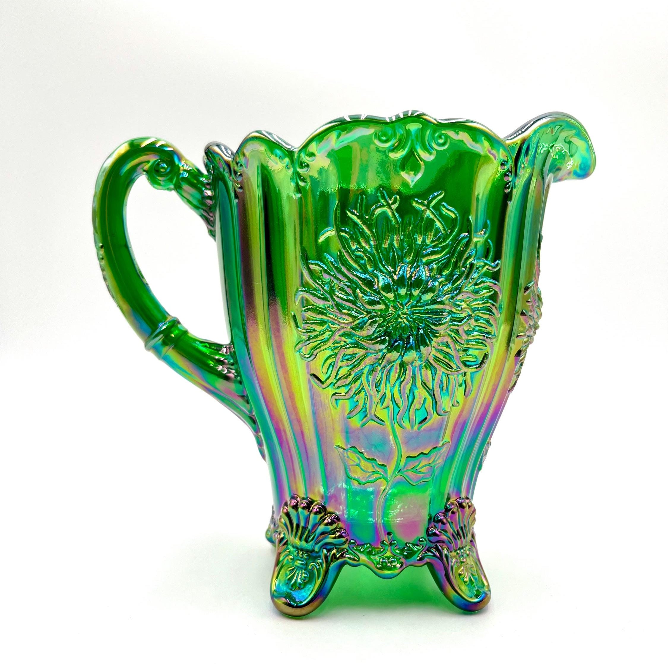 Dahlia Pitcher Hunter Green Carnival by Mosser Glass