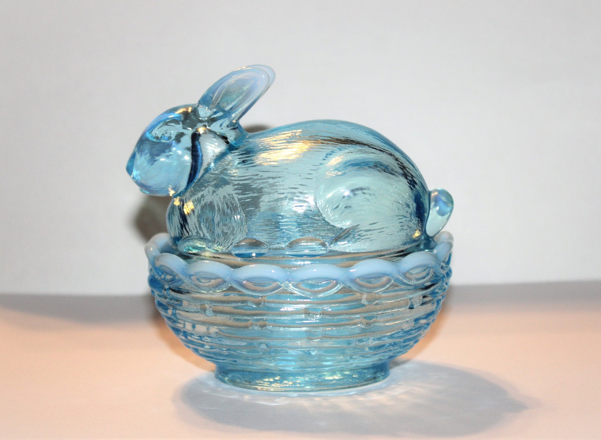 Mosser Bunny Covered Dish, 3-3/4" High 4" Long, Choice of Colors: Jadeite, Milk Glass, Purple, Pink, Teal, Eggplant