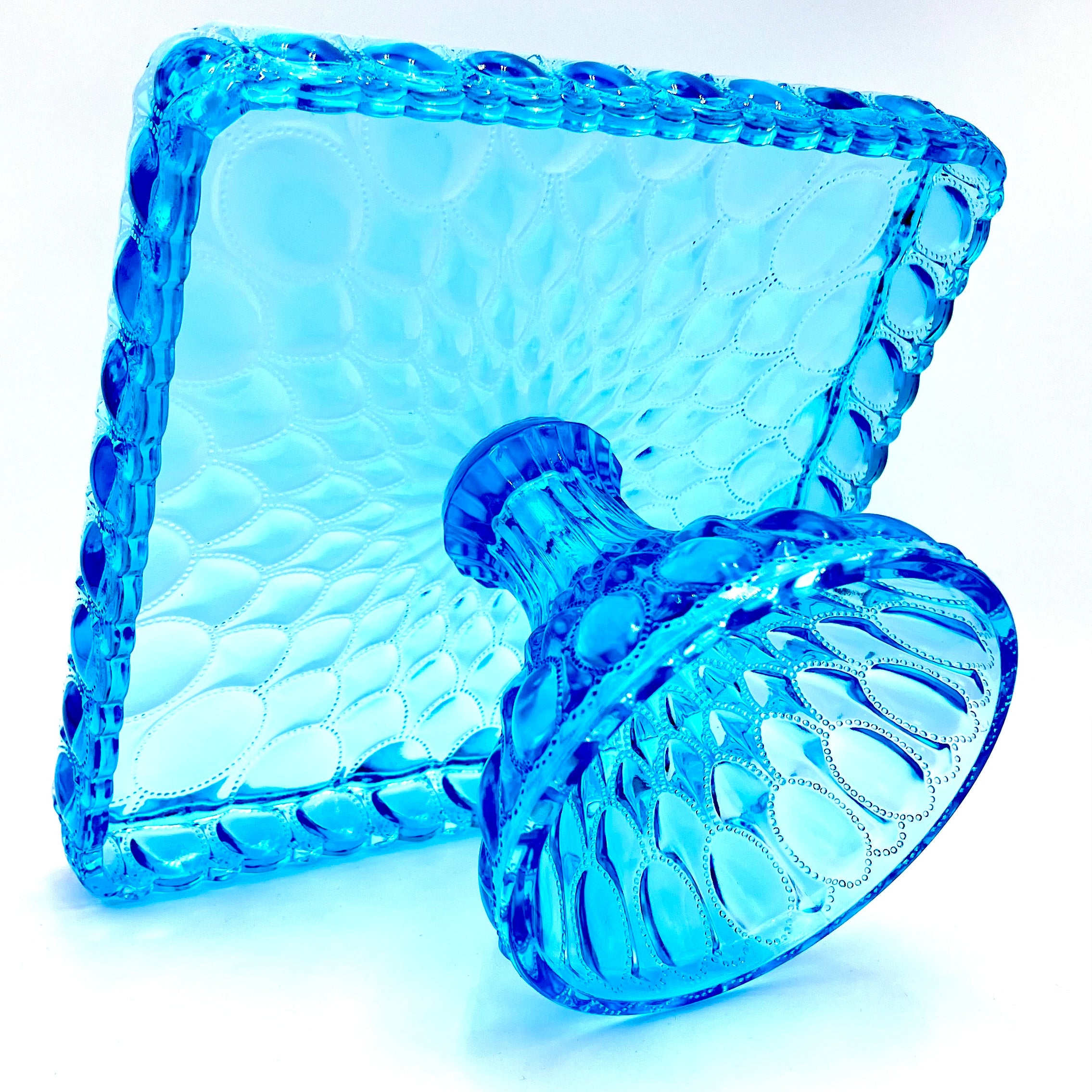 Buffet Blue Cake Stand or Cake Plate 10" Square Elizabeth Quilted Pedestal Cake Plate Wedding, Shower, Cupcakes