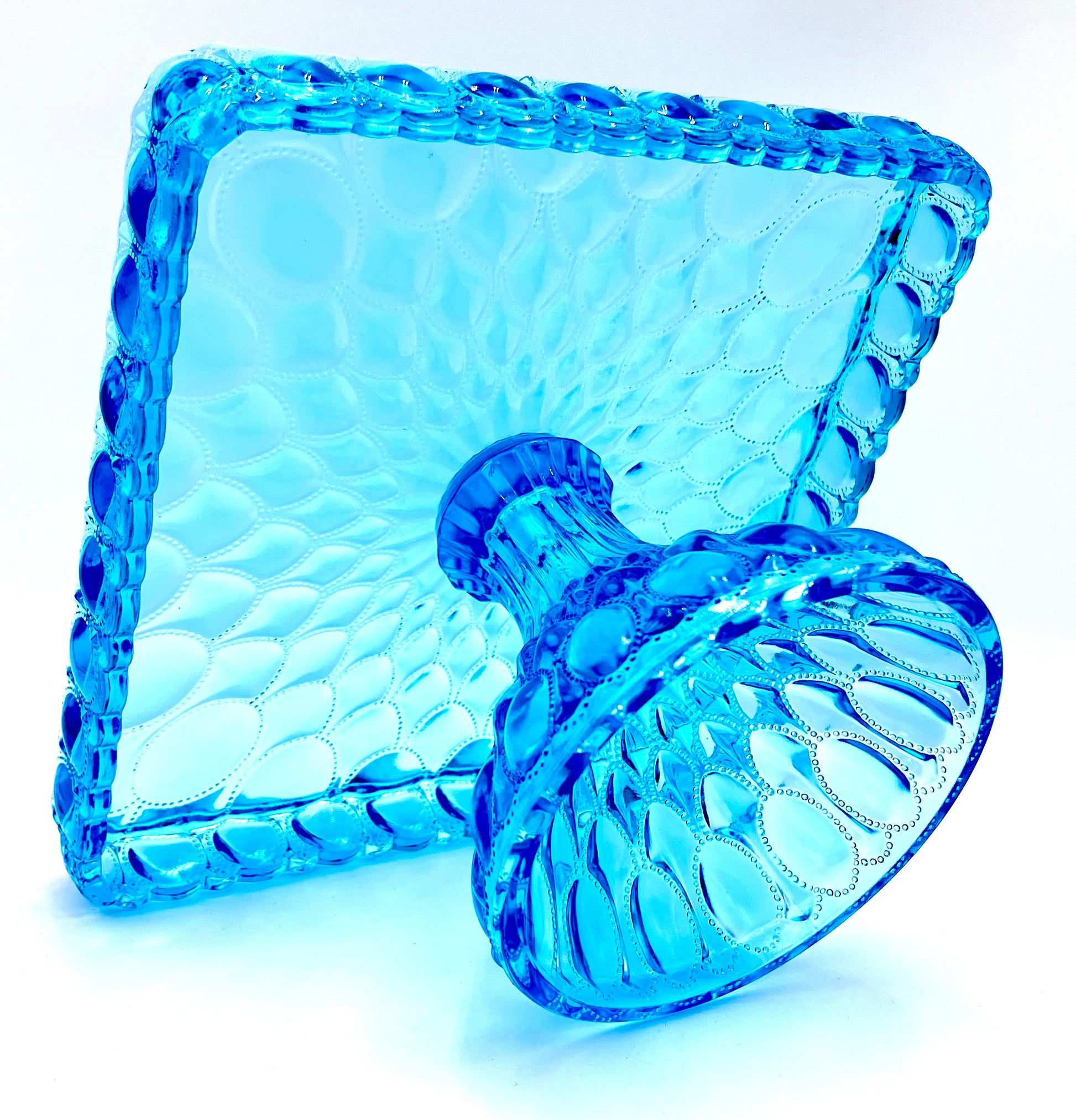 Buffet Blue Cake Stand or Cake Plate 10" Square Elizabeth Quilted Pedestal Cake Plate Wedding, Shower, Cupcakes