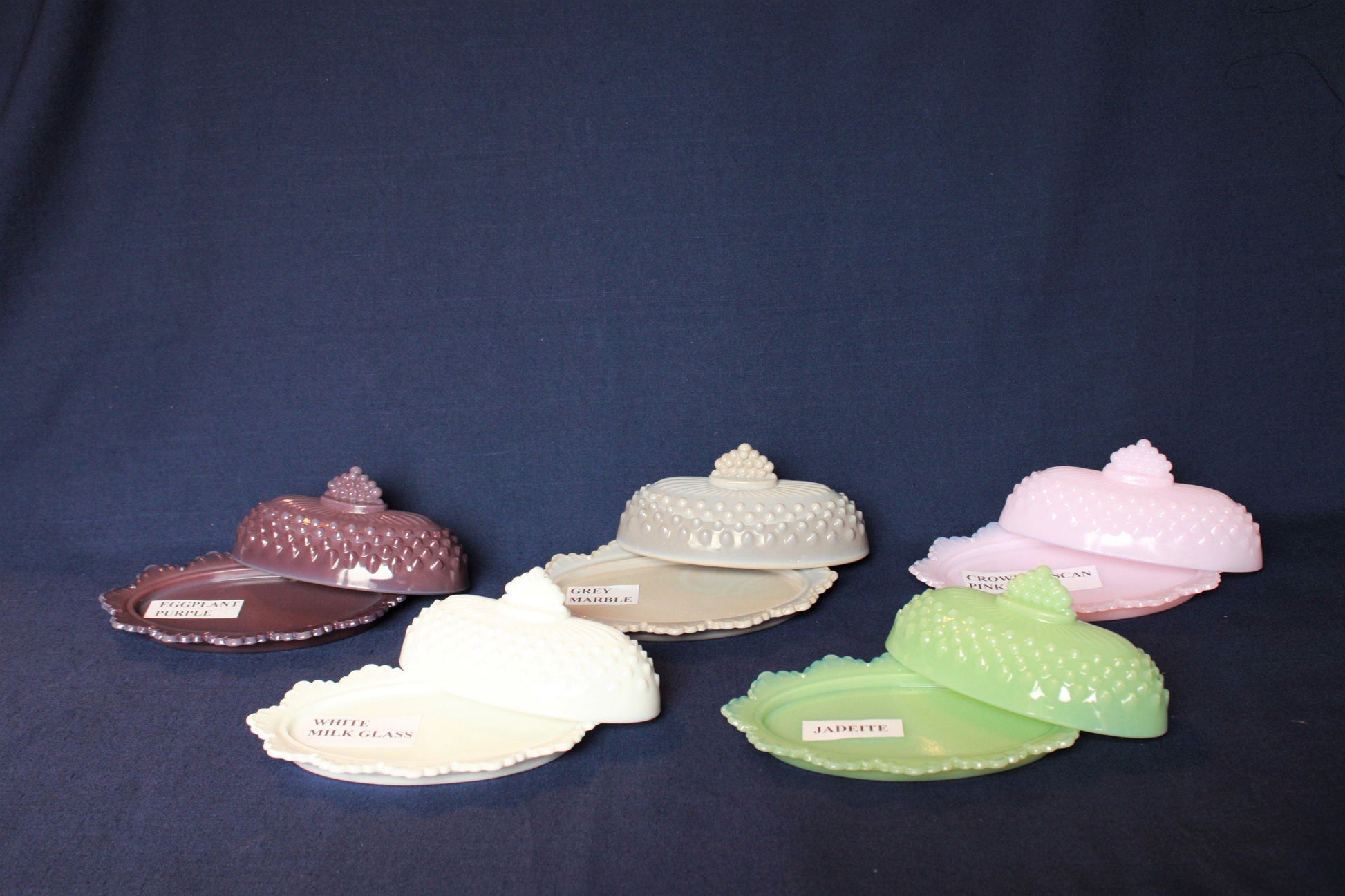 Mosser Hobnail Covered Butter Dish Single Stick or 1/4 Stick Scalloped Edge Base, Your CHOICE of Color