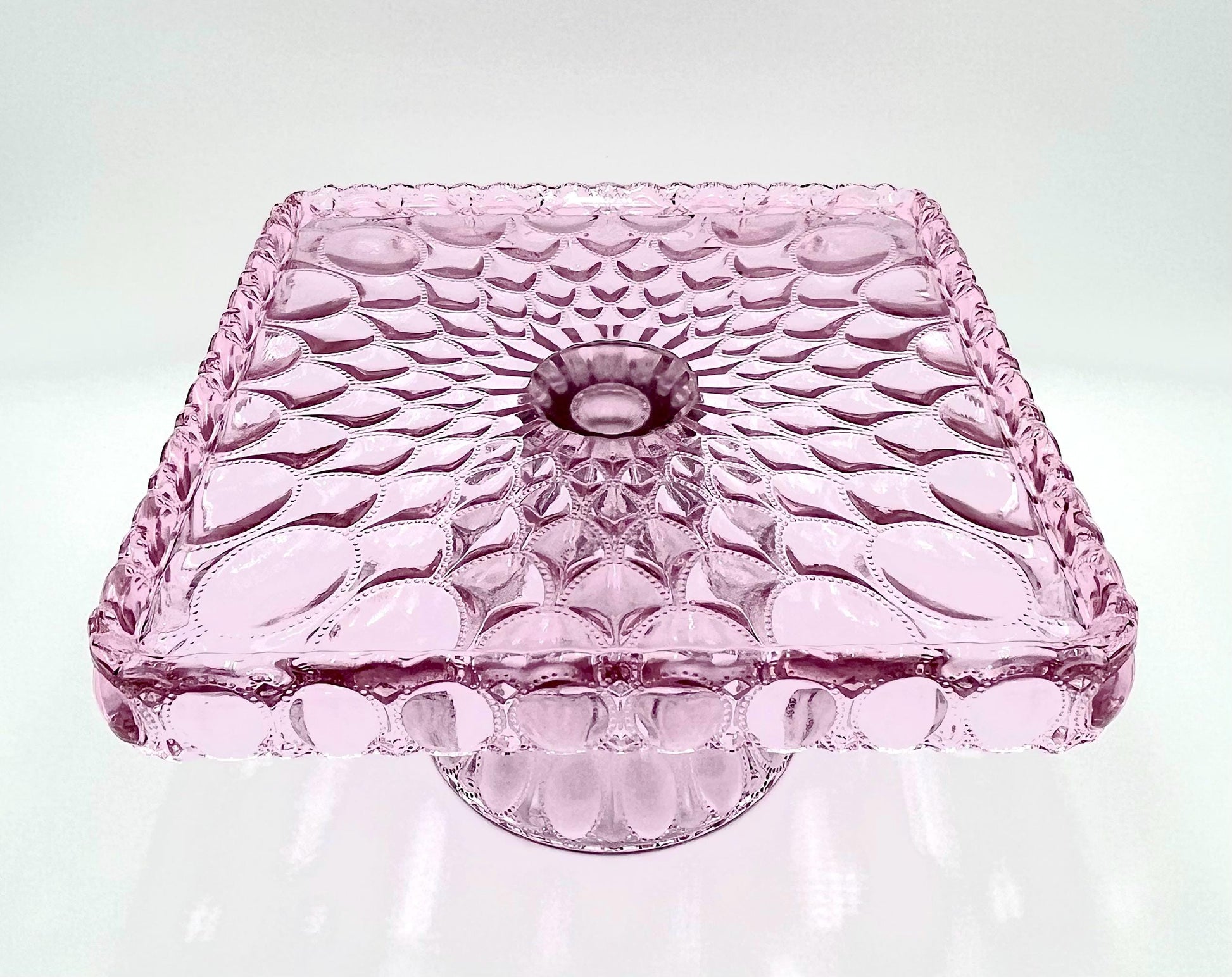 Mosser Pink Cake Stand or Cake Plate 10" Square Elizabeth Quilted Pedestal Cake Plate Wedding, Shower, Cupcakes