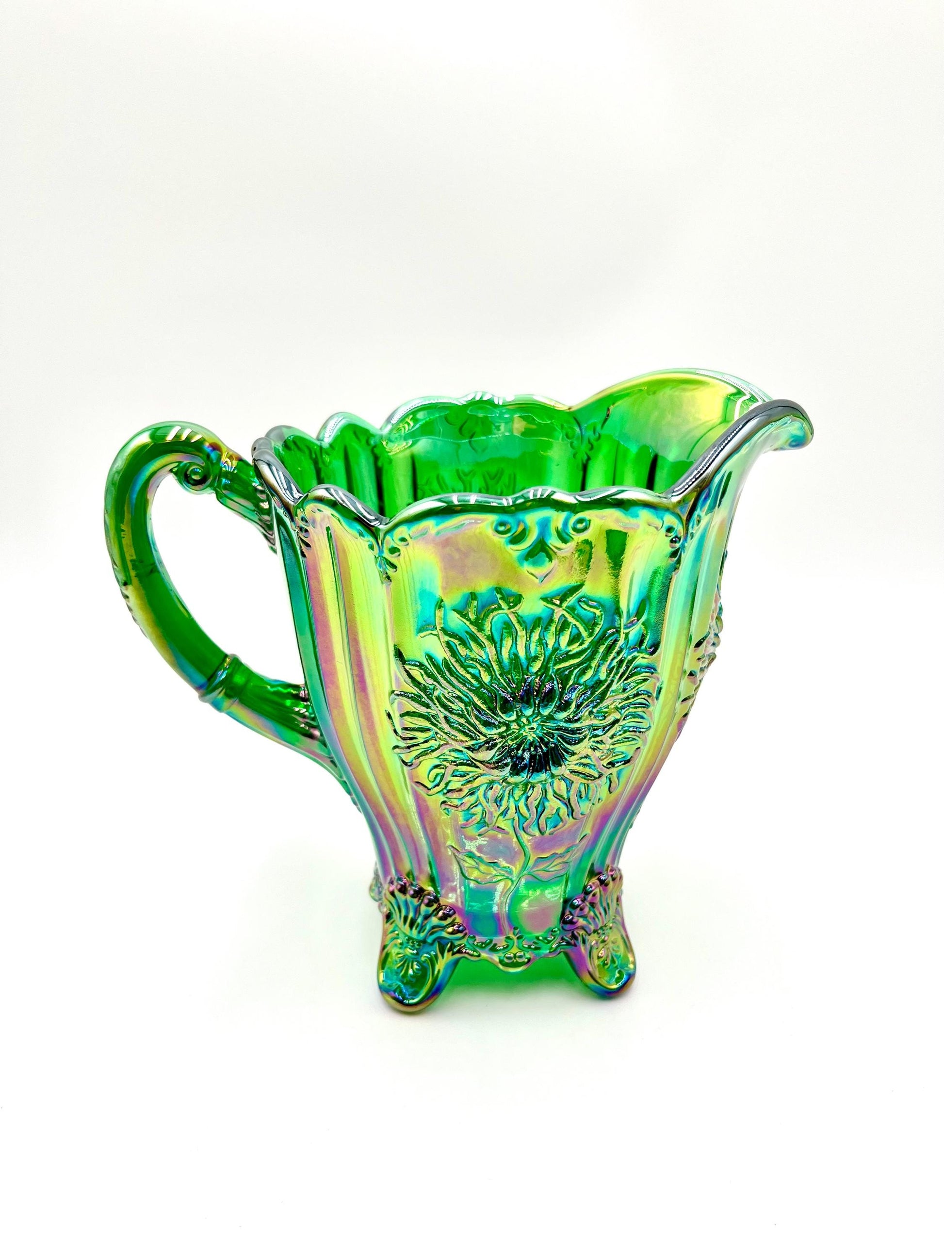 Dahlia Pitcher Hunter Green Carnival by Mosser Glass