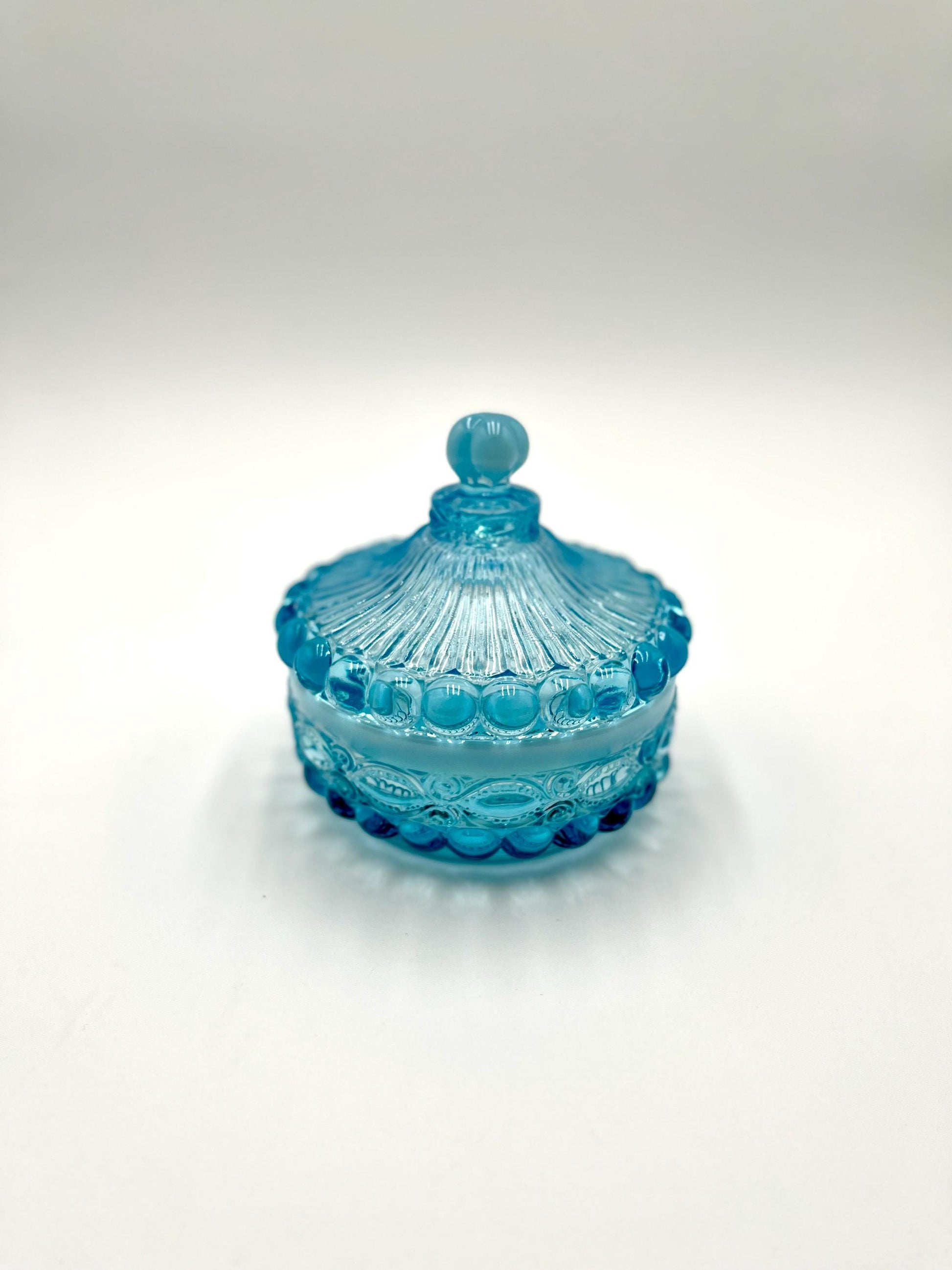 Mosser Glass Eye Winker Covered Candy or Nut Dish Blue Opal, Eye Winkler