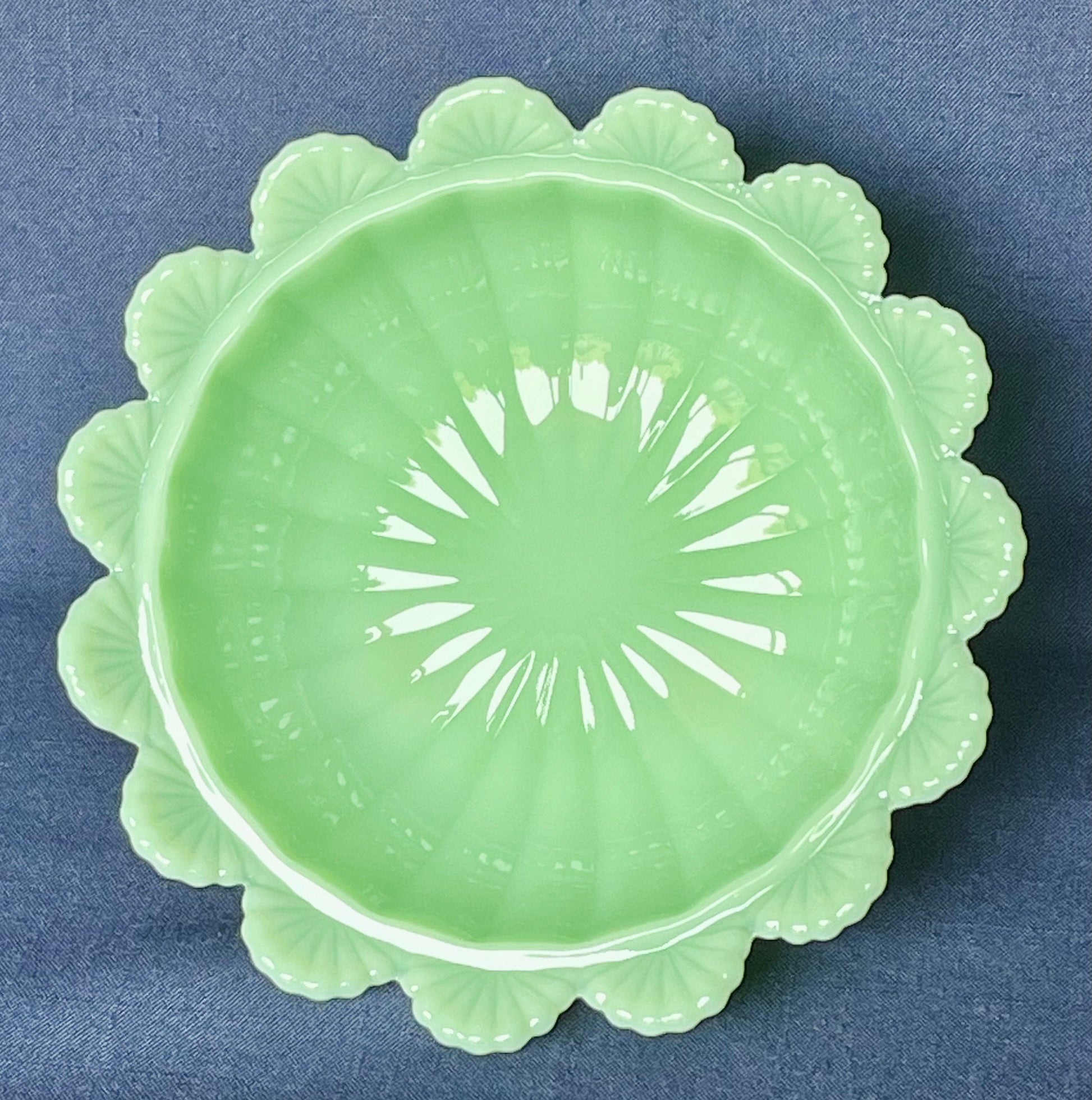 Jadeite Bowl 8" Wide 3 Toed Serving Bowl by Mosser Glass
