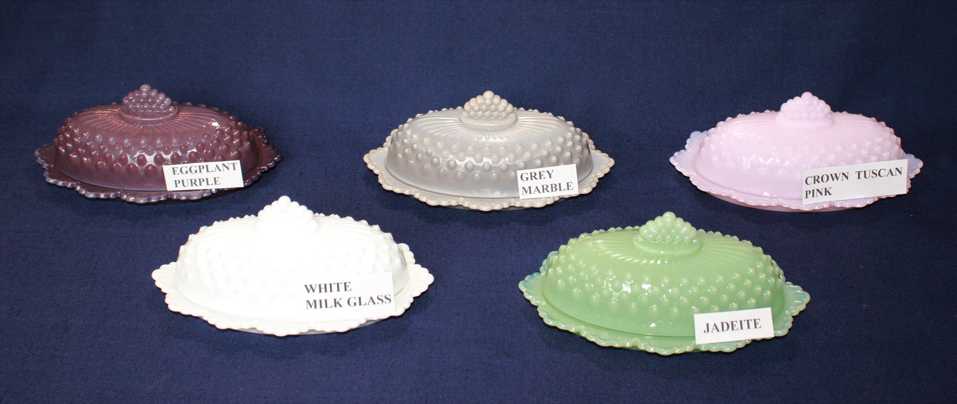 Mosser Hobnail Covered Butter Dish Single Stick or 1/4 Stick Scalloped Edge Base, Your CHOICE of Color