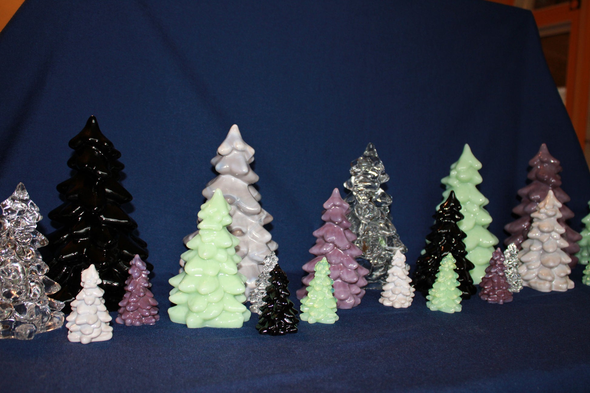 Mosser Glass Trees a Set of 4 Trees, 1 Large, 1 Medium and 2 Small Tree Collection Pressed Glass Pine Tree, Choose Color of Set