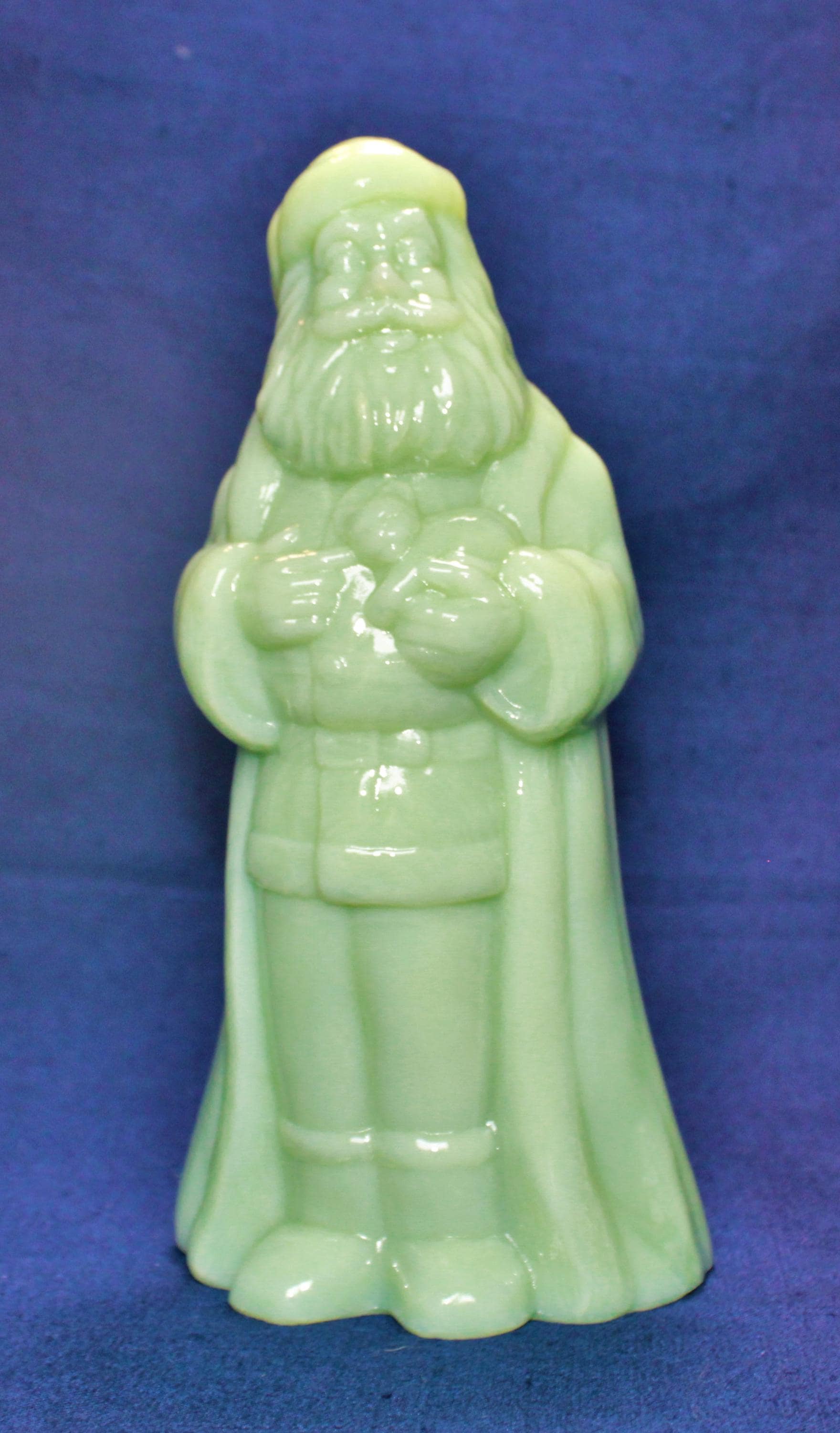 10 Pieces of JADEITE, Set of 7 Trees and Deer, Both Standing and Kneeling Santa, Jadeite Sleigh by Mosser Glass
