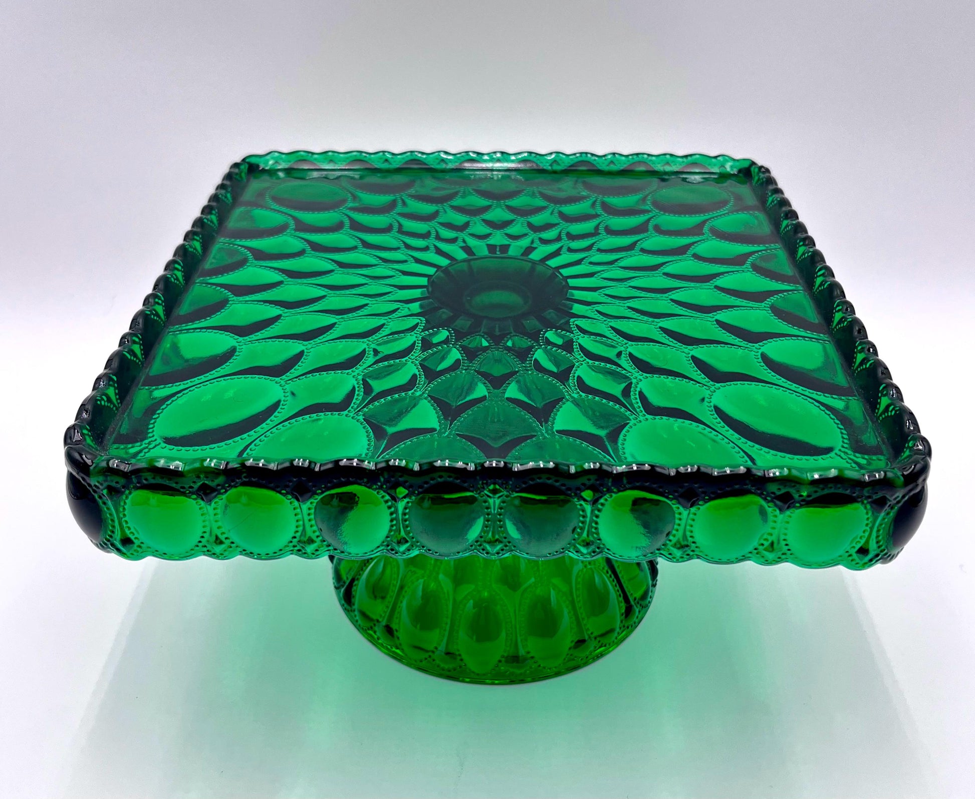 Mosser Hunter Green Cake Stand or Cake Plate 10" Square Elizabeth Quilted Pedestal Cake Plate Wedding, Shower, Cupcakes