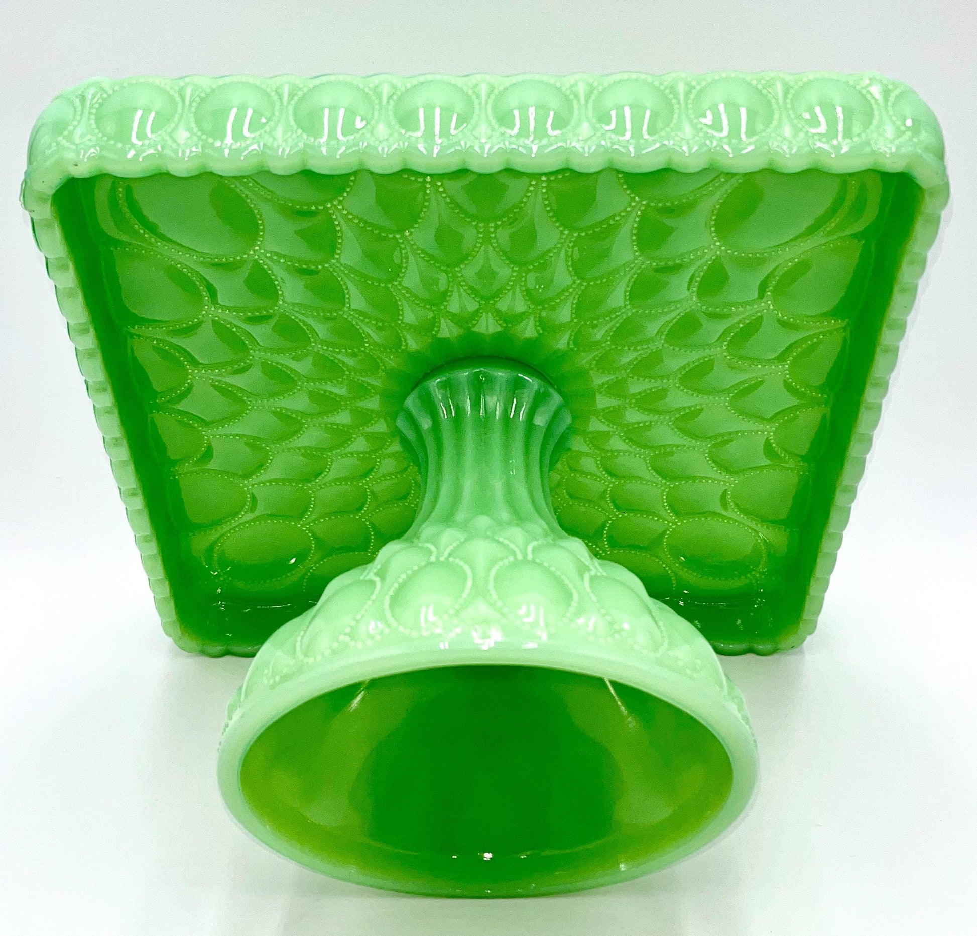 Mosser Jadeite Cake Stand or Cake Plate 10" Square Elizabeth Quilted Pedestal Cake Plate Wedding, Shower, Cupcakes