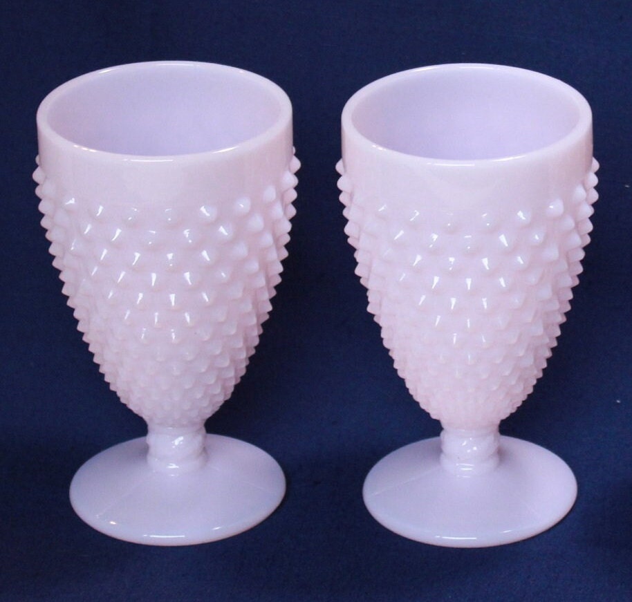 Mosser Pink Hobnail Water Goblets Set of 2 Crown Tuscan Glasses Hold 10 oz Glasses by Mosser Glass