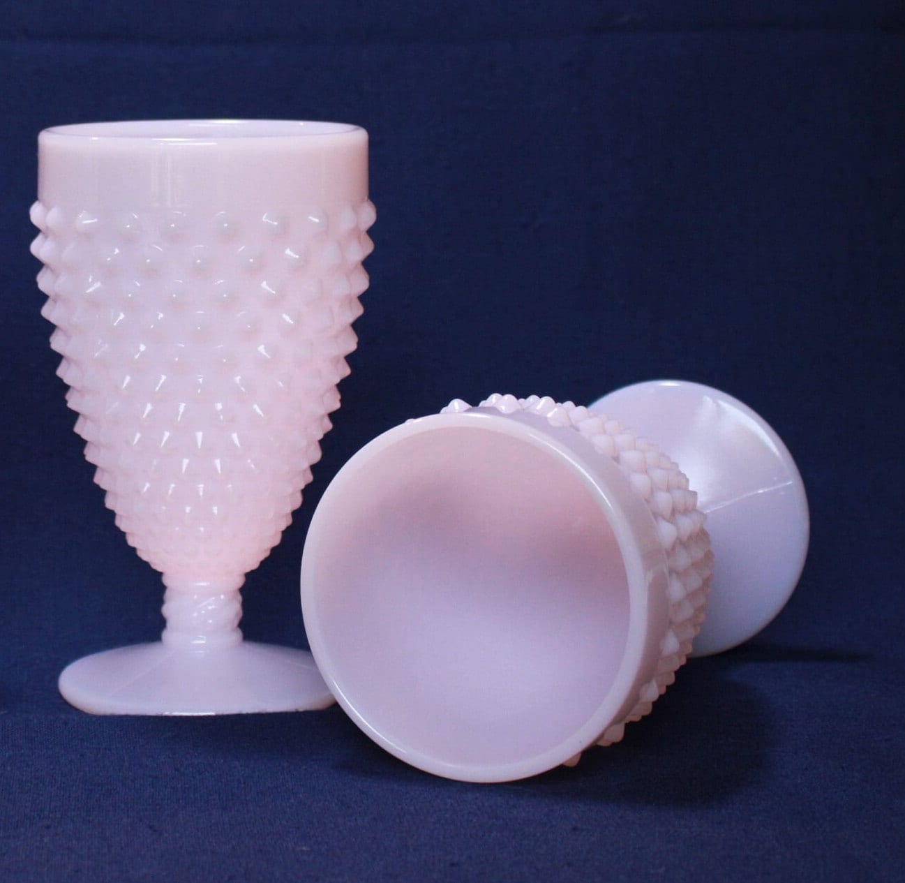 Mosser Pink Hobnail Water Goblets Set of 2 Crown Tuscan Glasses Hold 10 oz Glasses by Mosser Glass