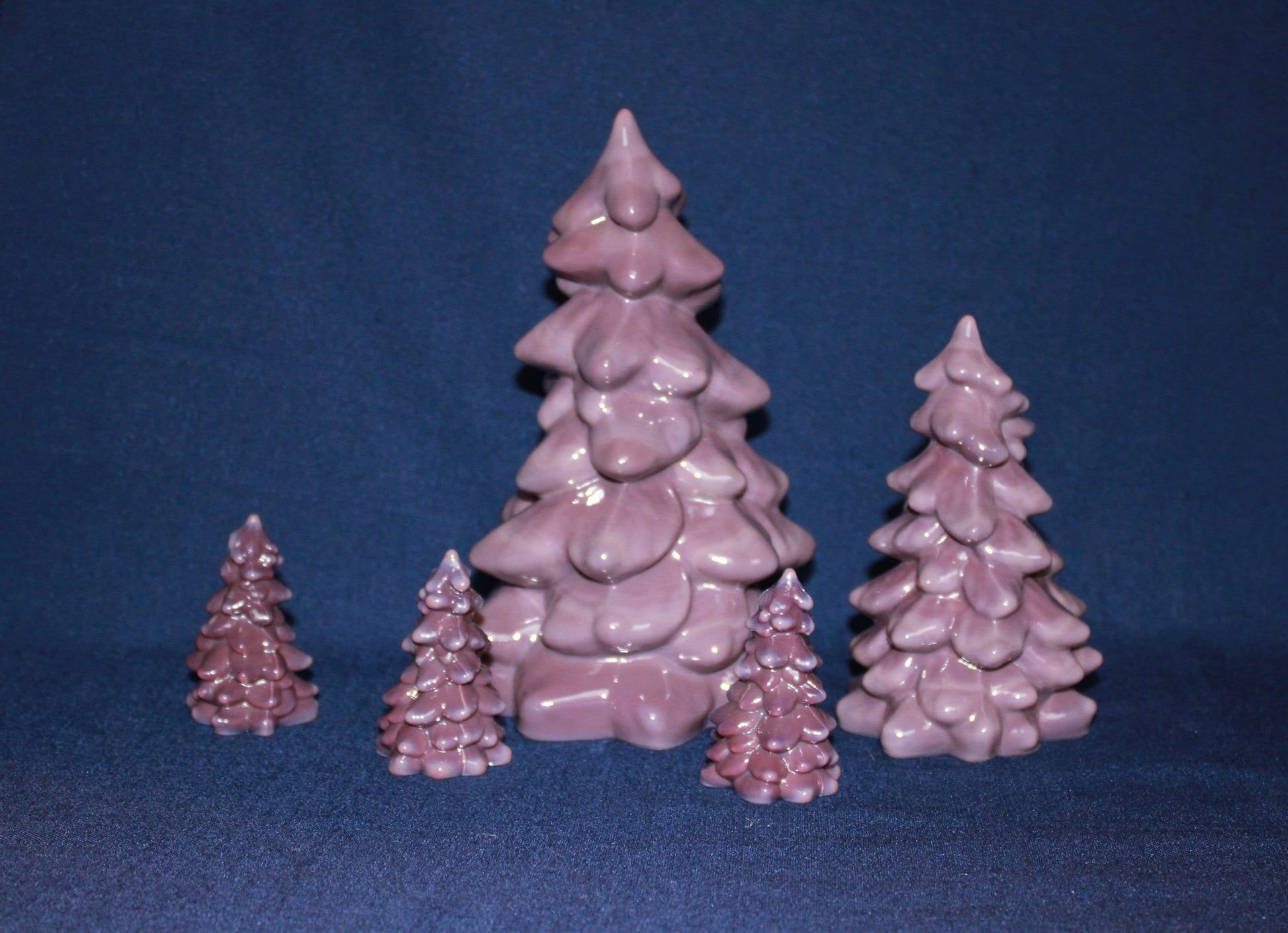 Mosser Glass Trees a Set of 5 Trees, 1 Large, 1 Medium and 3 Small Tree Collection Pressed Glass Pine Tree, Choose Color of Set