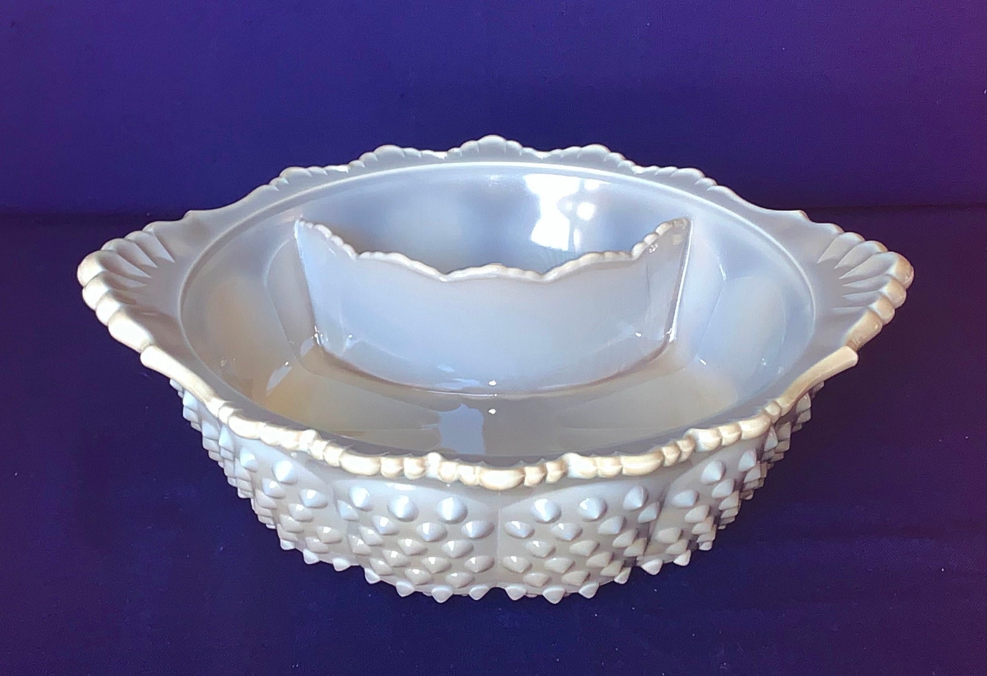 Mosser Grey Chip & Dip Bowl, 3 1/2" High by 12 3/8" Wide, Relish Tray, Vegetable and Dip, Shrimp and Cocktail