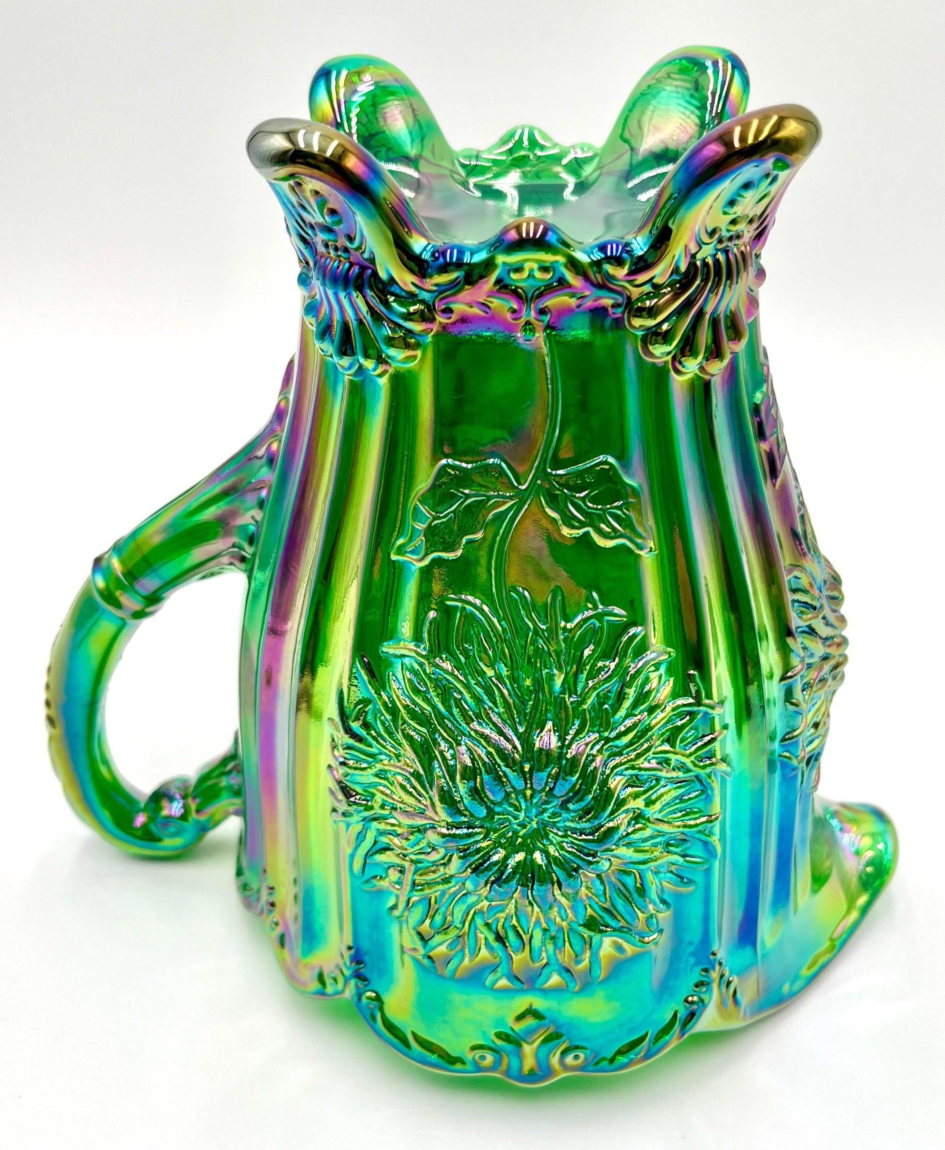 Dahlia Pitcher Hunter Green Carnival by Mosser Glass