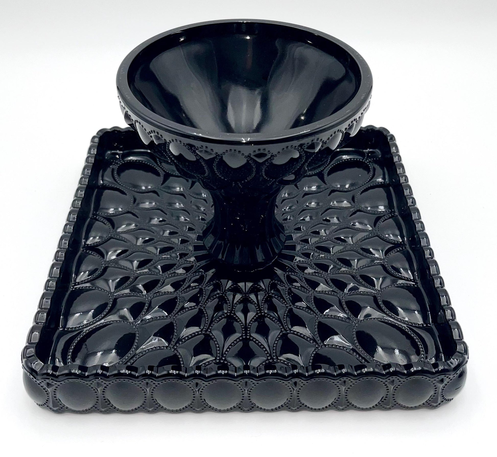 Mosser Square Black Cake Stand or Cake Plate 10" Square Elizabeth Quilted Pedestal Cake Plate Wedding, Shower, Cupcakes
