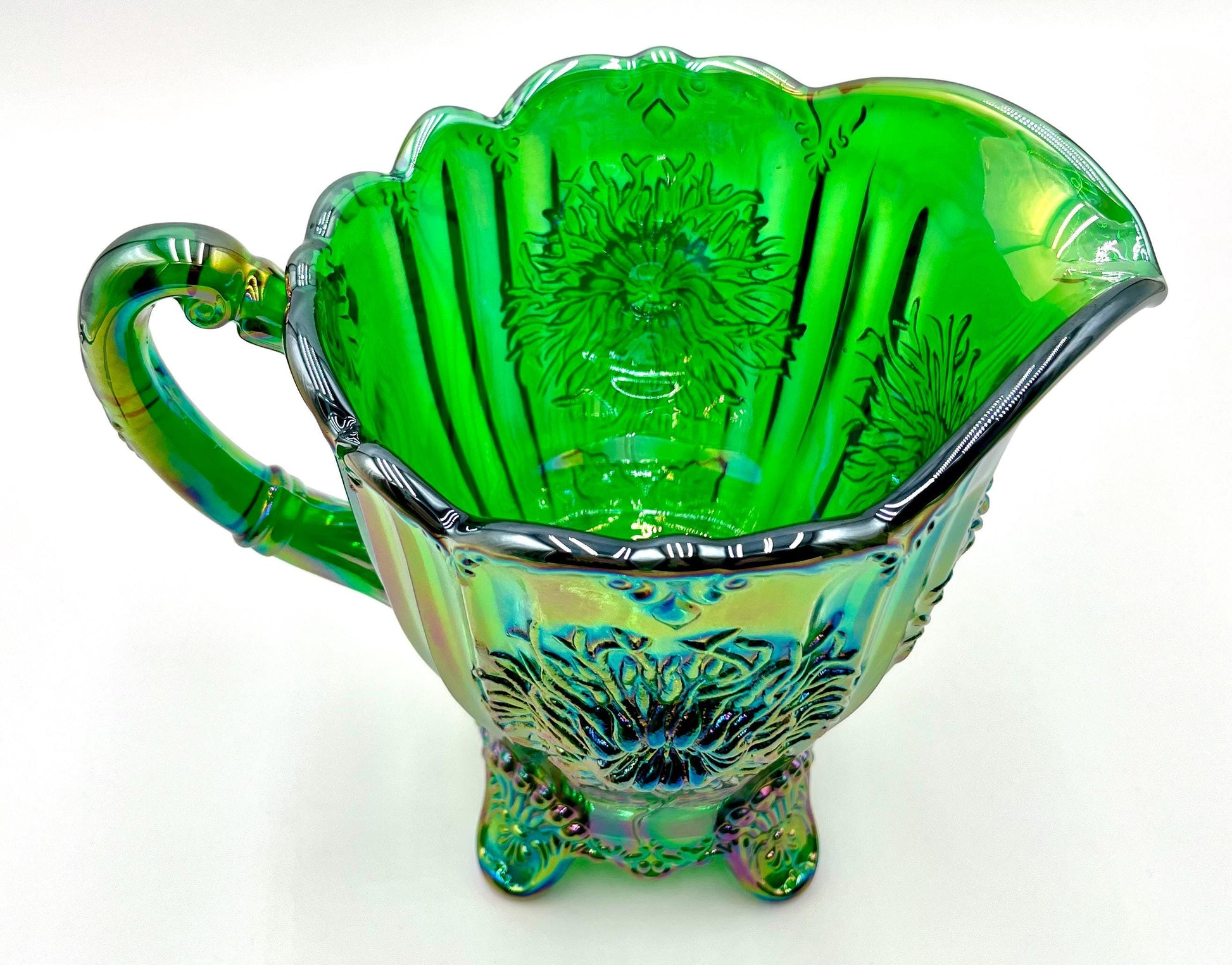 Dahlia Pitcher Hunter Green Carnival by Mosser Glass