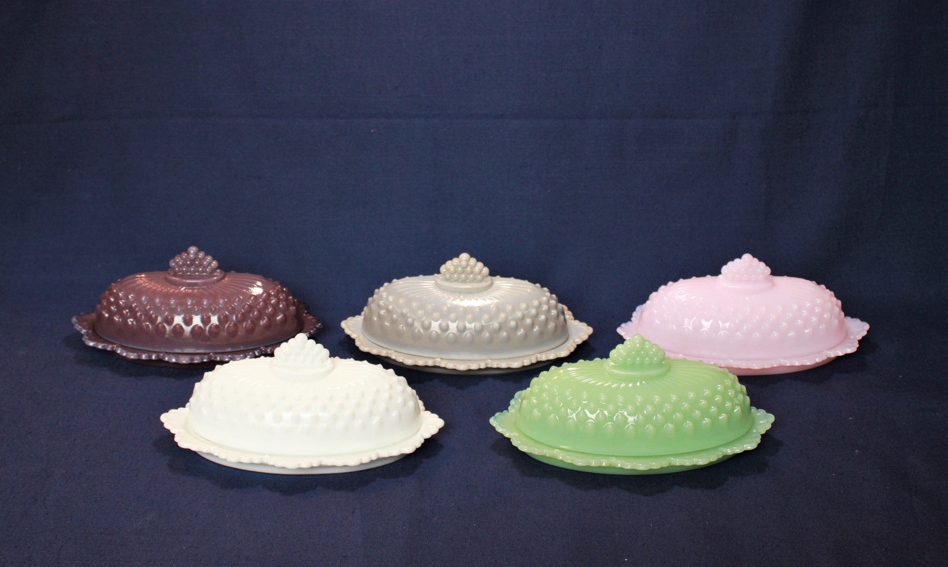 Mosser Hobnail Covered Butter Dish Single Stick or 1/4 Stick Scalloped Edge Base, Your CHOICE of Color