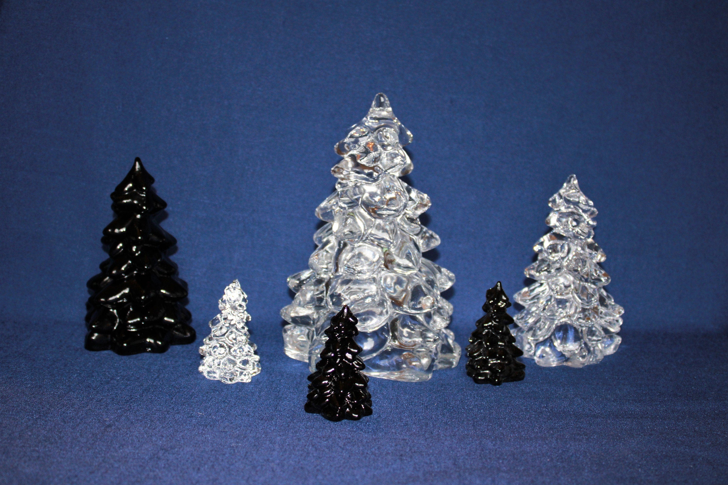 Mosser Glass Trees a Set of 5 Trees, 1 Large, 1 Medium and 3 Small Tree Collection Pressed Glass Pine Tree, Choose Color of Set