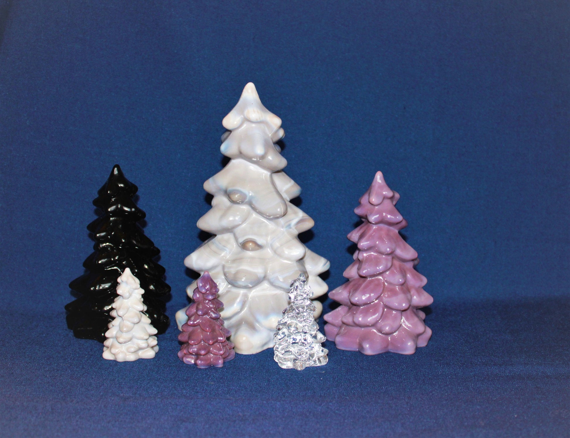 Mosser Glass Trees a Set of 4 Trees, 1 Large, 1 Medium and 2 Small Tree Collection Pressed Glass Pine Tree, Choose Color of Set