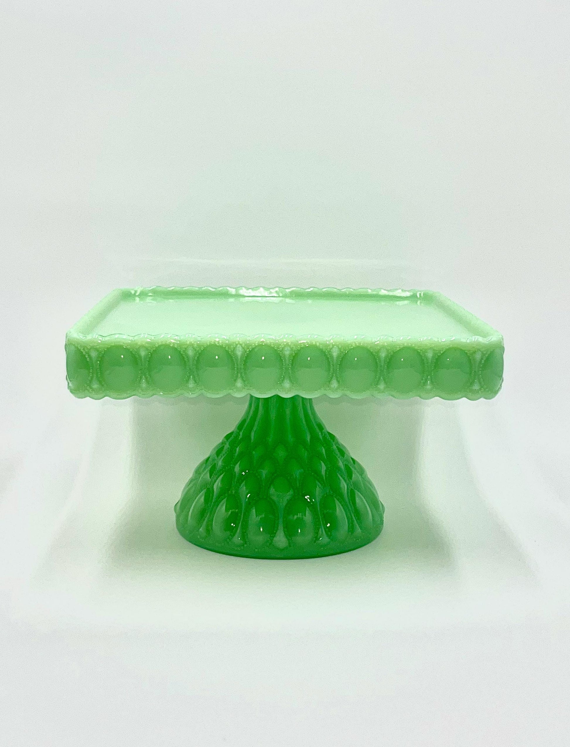 Mosser Jadeite Cake Stand or Cake Plate 10" Square Elizabeth Quilted Pedestal Cake Plate Wedding, Shower, Cupcakes