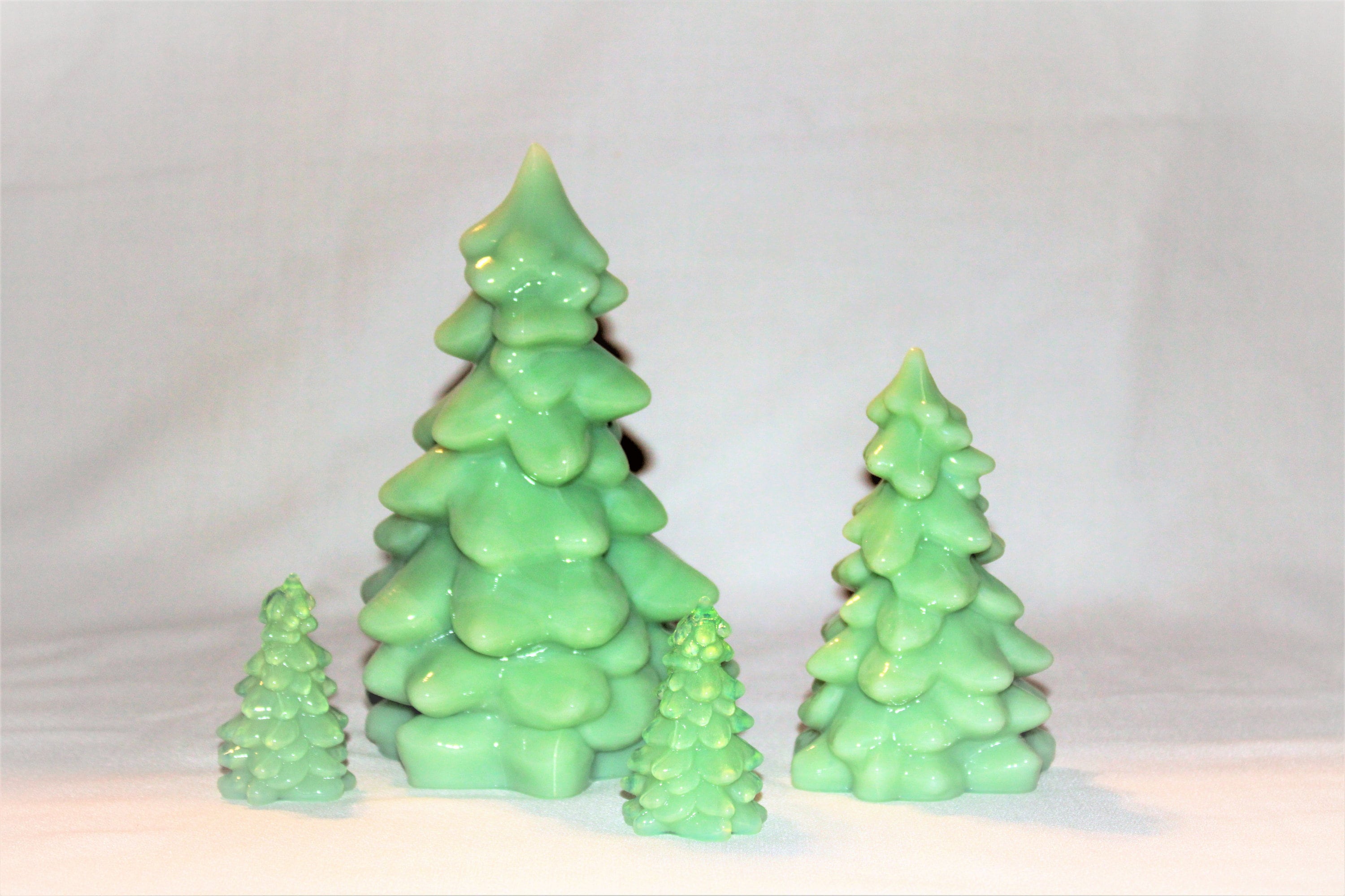Mosser Glass Trees a Set of 4 Trees, 1 Large, 1 Medium and 2 Small Tree Collection Pressed Glass Pine Tree, Choose Color of Set