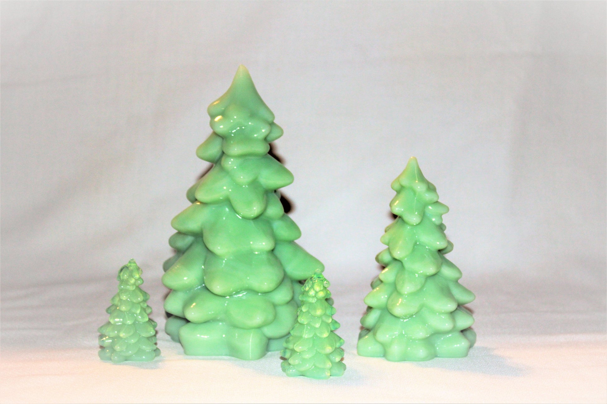 Mosser Glass Trees a Set of 4 Trees, 1 Large, 1 Medium and 2 Small Tree Collection Pressed Glass Pine Tree, Choose Color of Set