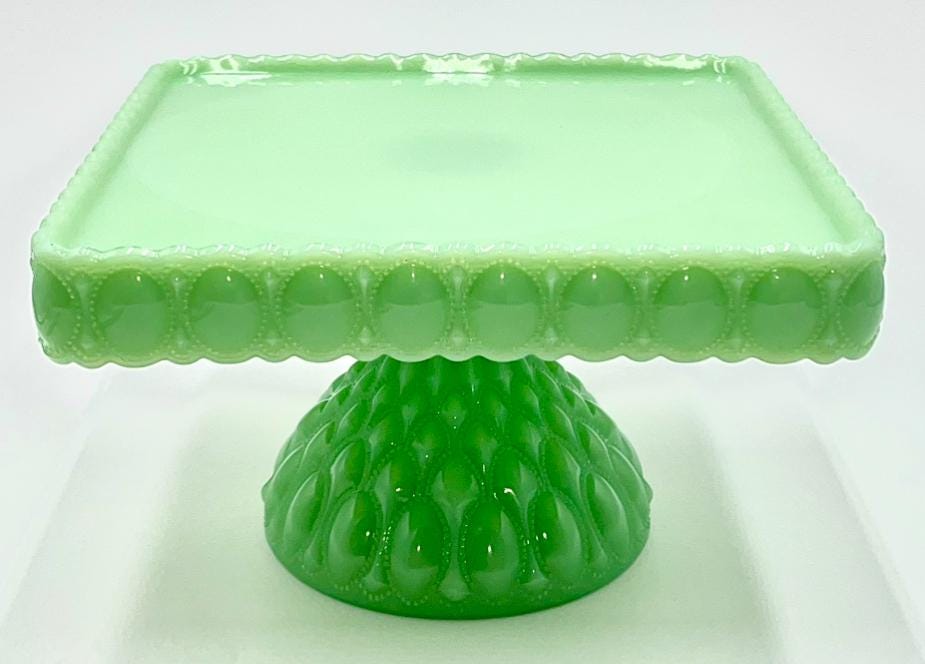Mosser Jadeite Cake Stand or Cake Plate 10" Square Elizabeth Quilted Pedestal Cake Plate Wedding, Shower, Cupcakes