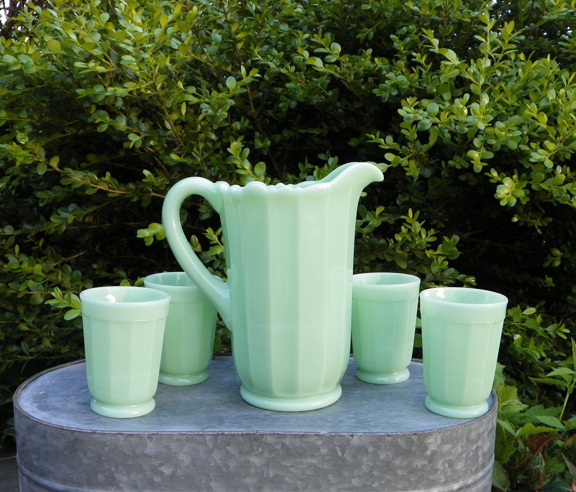 Jadeite Panel Pitcher by Mosser Glass