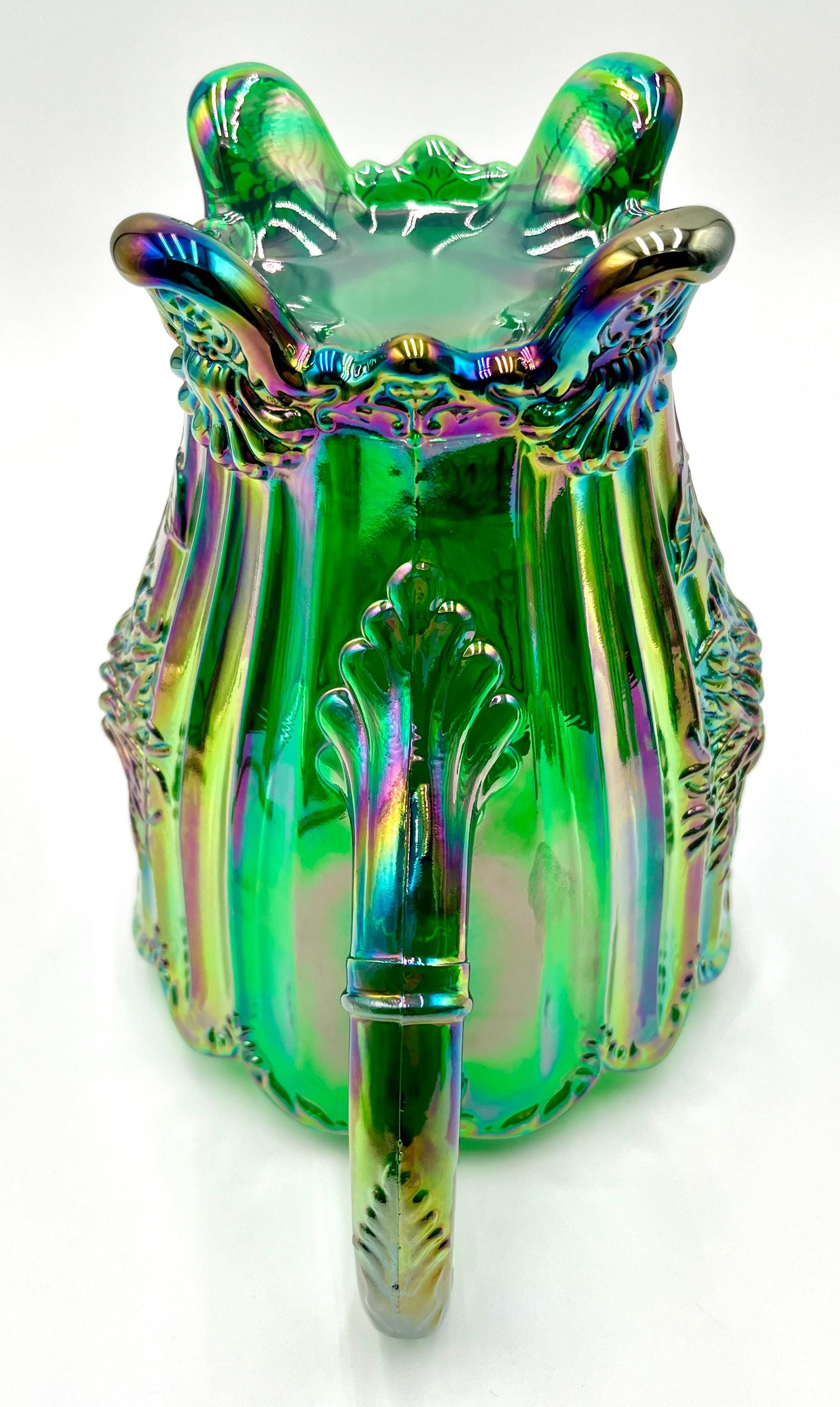 Dahlia Pitcher Hunter Green Carnival by Mosser Glass