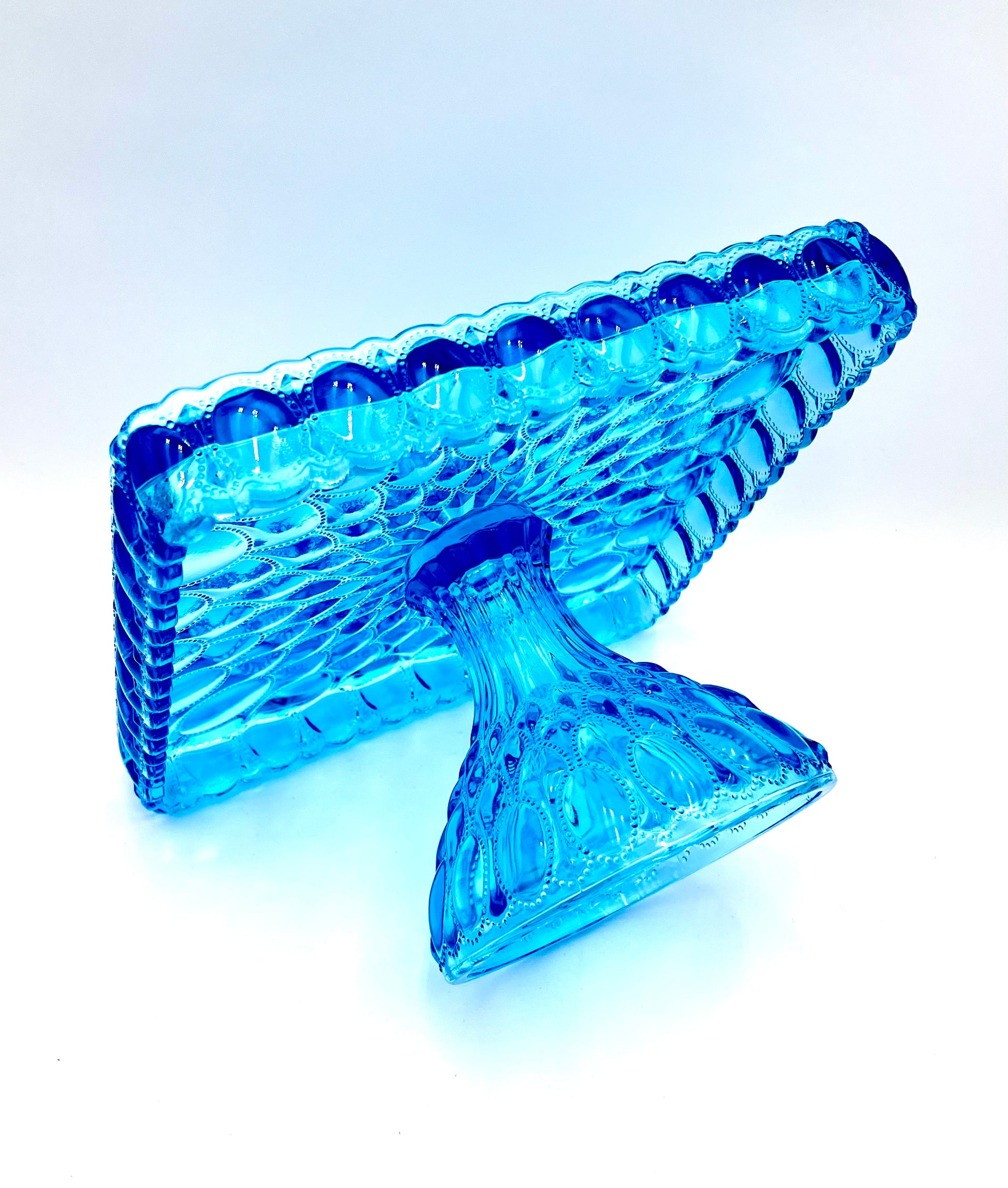 Buffet Blue Cake Stand or Cake Plate 10" Square Elizabeth Quilted Pedestal Cake Plate Wedding, Shower, Cupcakes