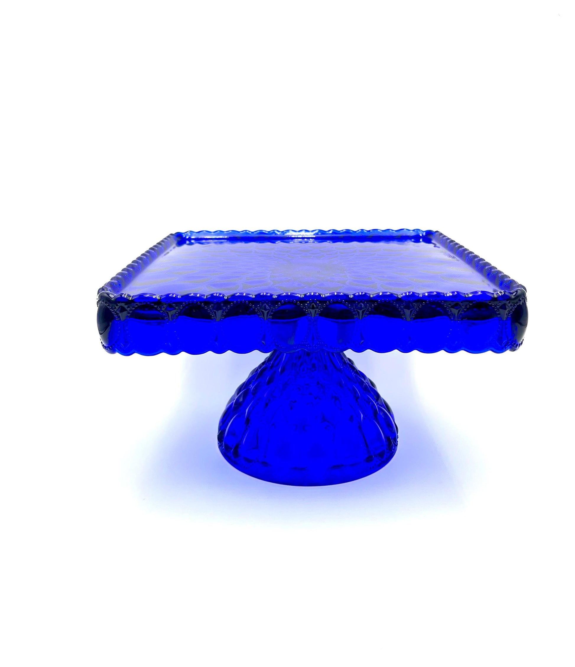 Mosser Cobalt Cake Stand or Cake Plate 10" Square Elizabeth Quilted Pedestal Cake Plate Wedding, Shower, Cupcakes