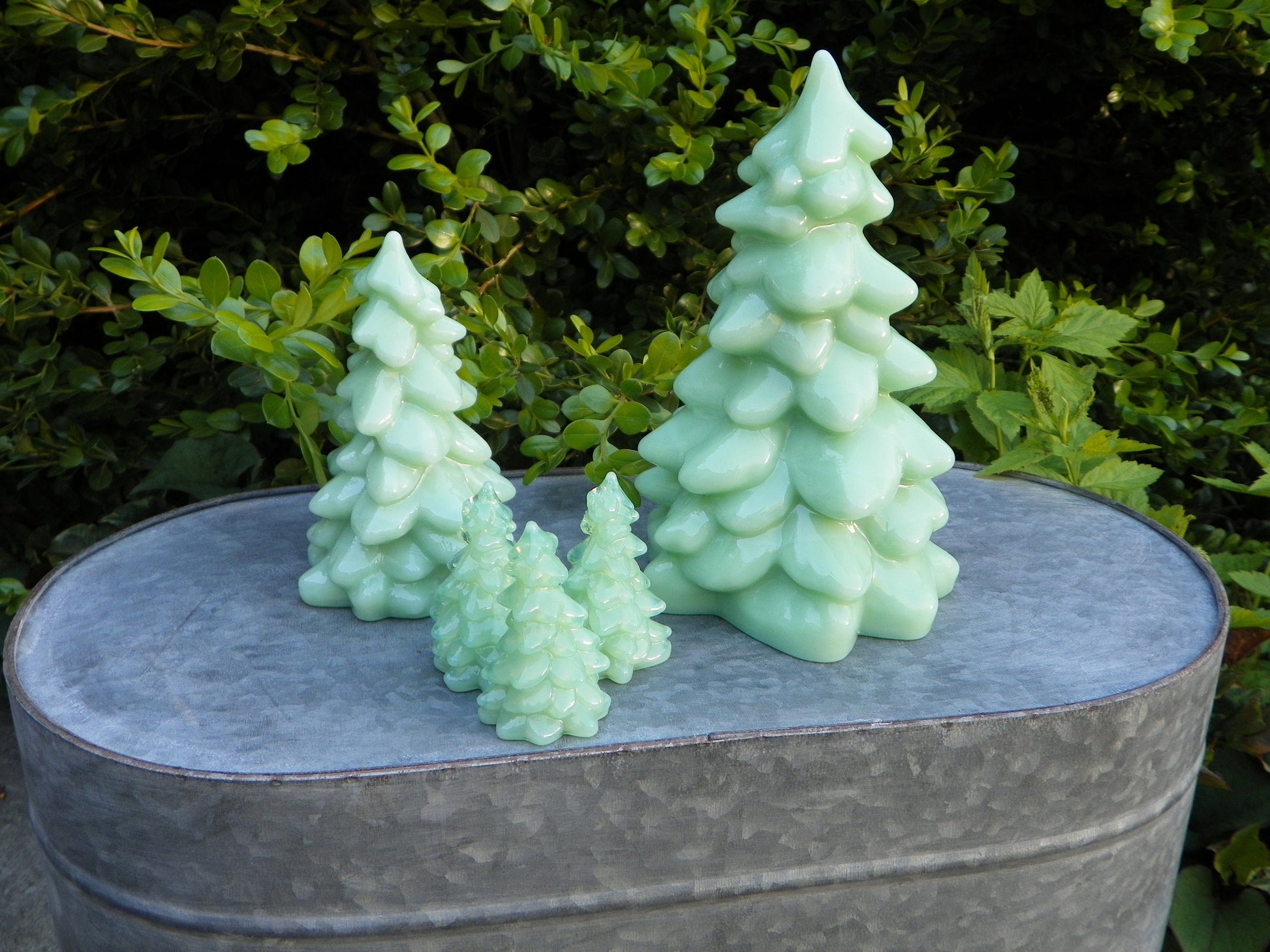 Mosser Glass Trees a Set of 5 Trees, 1 Large, 1 Medium and 3 Small Tree Collection Pressed Glass Pine Tree, Choose Color of Set