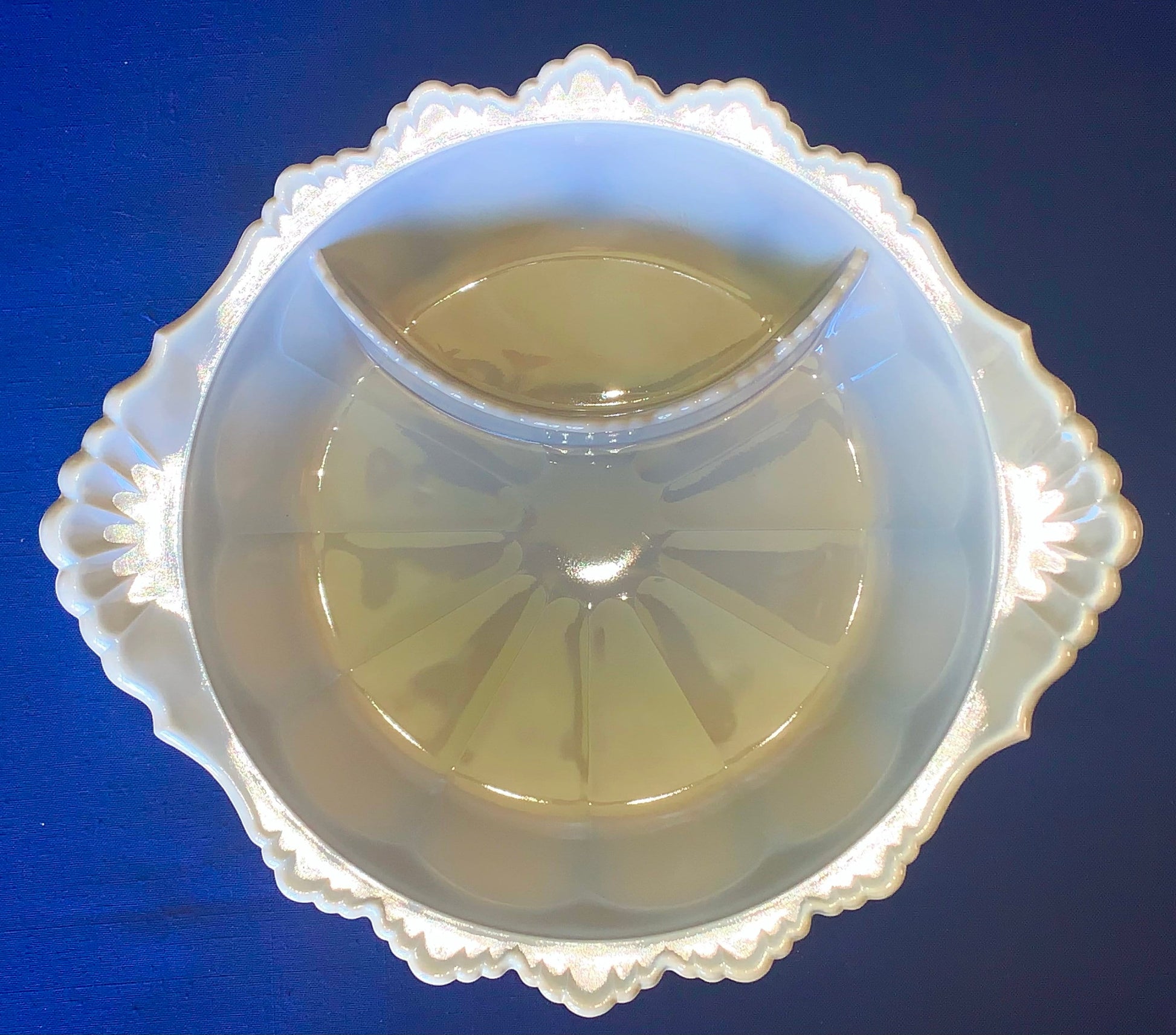 Mosser Grey Chip & Dip Bowl, 3 1/2" High by 12 3/8" Wide, Relish Tray, Vegetable and Dip, Shrimp and Cocktail