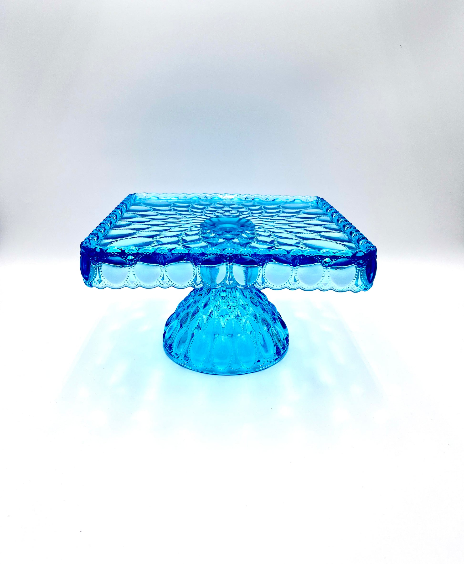 Buffet Blue Cake Stand or Cake Plate 10" Square Elizabeth Quilted Pedestal Cake Plate Wedding, Shower, Cupcakes