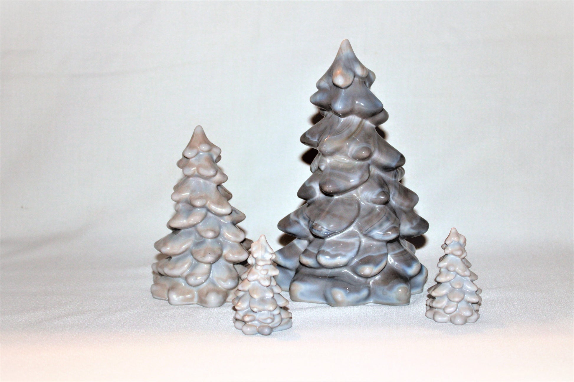 Mosser Glass Trees a Set of 4 Trees, 1 Large, 1 Medium and 2 Small Tree Collection Pressed Glass Pine Tree, Choose Color of Set