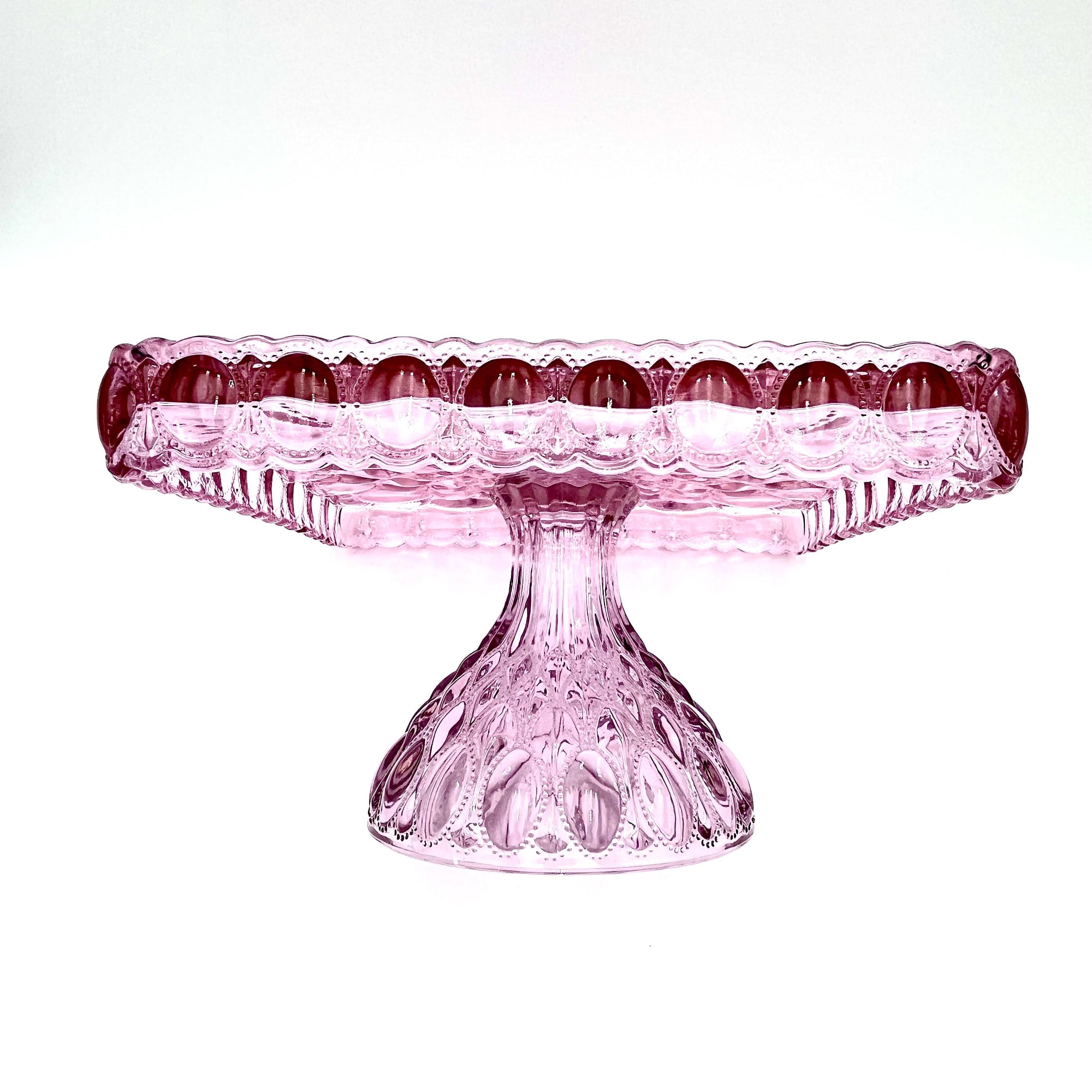 Mosser Pink Cake Stand or Cake Plate 10" Square Elizabeth Quilted Pedestal Cake Plate Wedding, Shower, Cupcakes