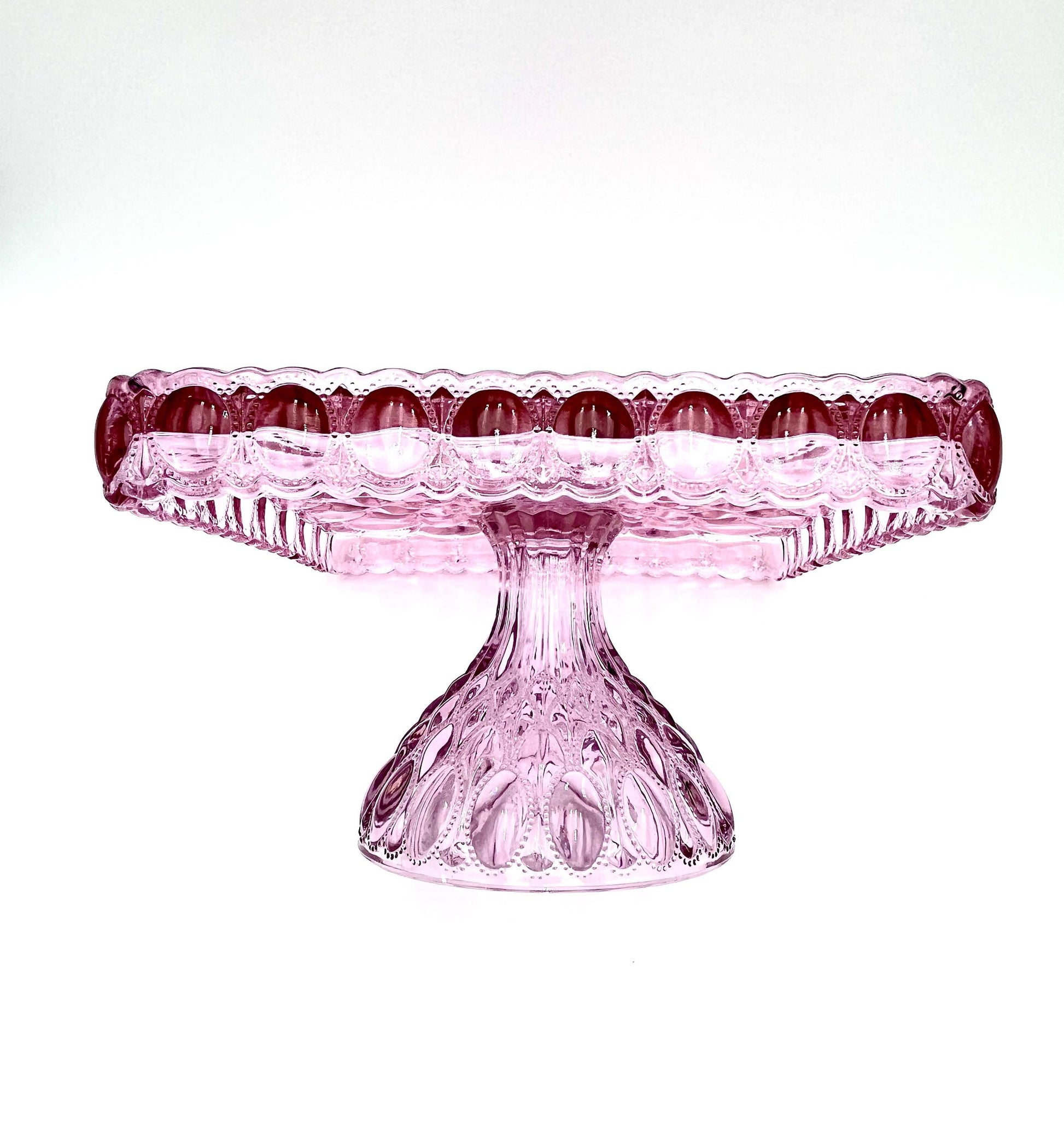 Mosser Pink Cake Stand or Cake Plate 10" Square Elizabeth Quilted Pedestal Cake Plate Wedding, Shower, Cupcakes