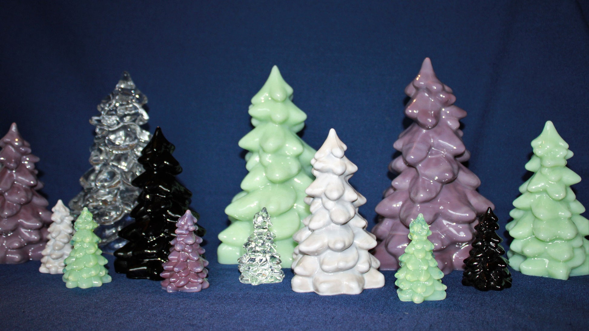 Mosser Glass Trees a Set of 5 Trees, 1 Large, 1 Medium and 3 Small Tree Collection Pressed Glass Pine Tree, Choose Color of Set