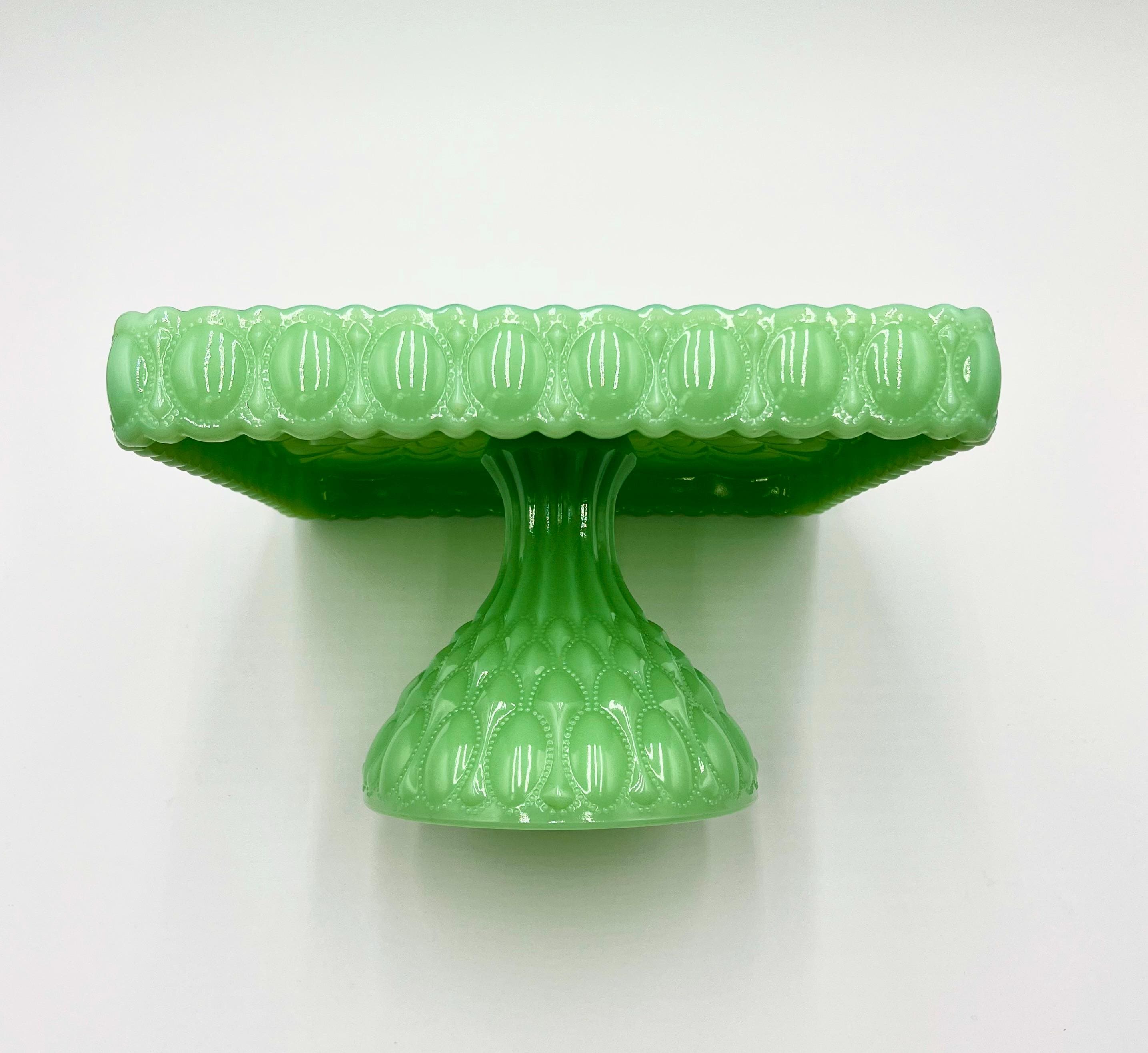 Mosser Jadeite Cake Stand or Cake Plate 10" Square Elizabeth Quilted Pedestal Cake Plate Wedding, Shower, Cupcakes