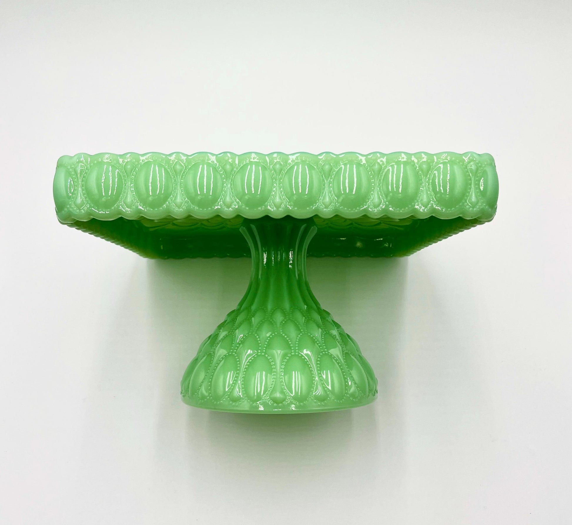 Mosser Jadeite Cake Stand or Cake Plate 10" Square Elizabeth Quilted Pedestal Cake Plate Wedding, Shower, Cupcakes