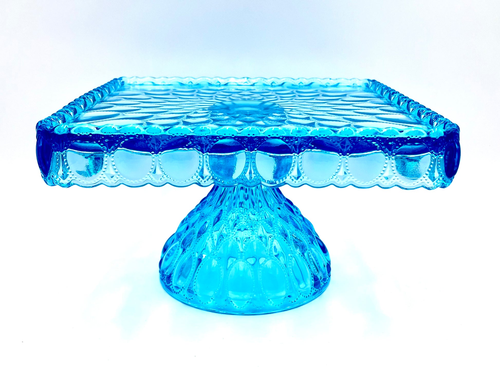 Buffet Blue Cake Stand or Cake Plate 10" Square Elizabeth Quilted Pedestal Cake Plate Wedding, Shower, Cupcakes