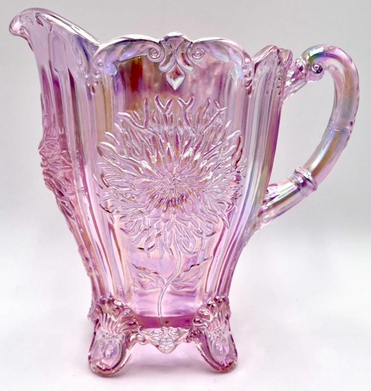 Dahlia Pitcher Pink Carnival by Mosser Glass